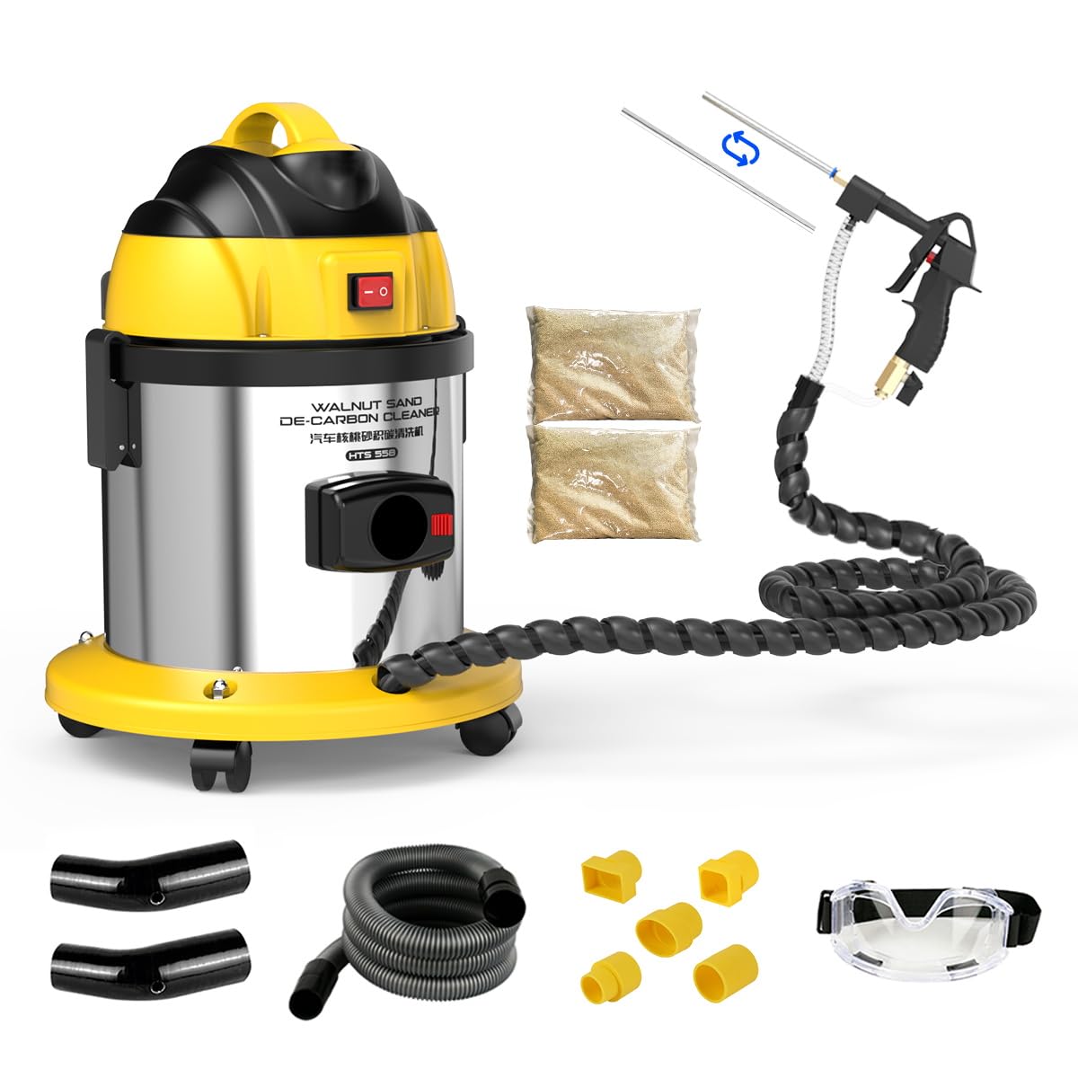 CMTOOL 1200W Walnut Blaster Kit for Carbon Cleaning - 2kg Walnut Sand Included, Automotive Engine & Exhaust Valve Cleaner Machine (HTS558) - Perfect for DIY Car Maintenance & Professional Auto Repair Shops