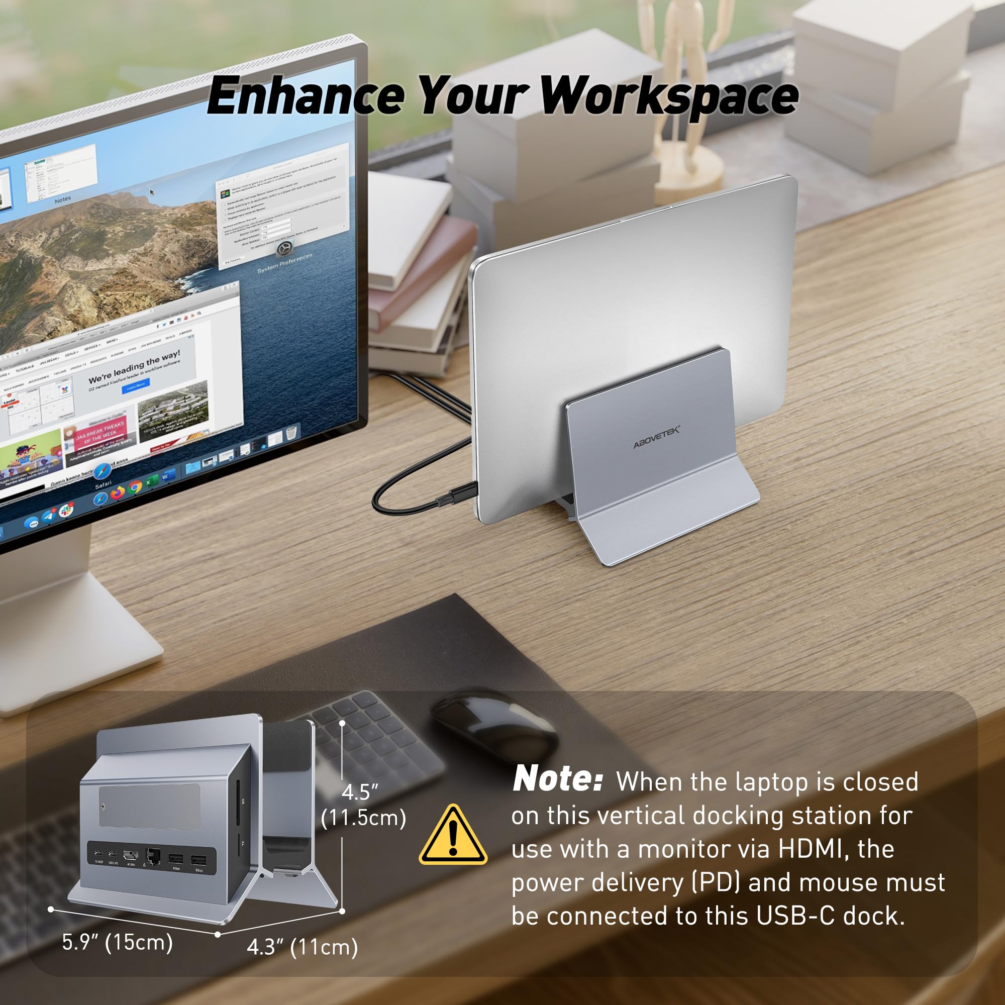 AboveTEK USB C Docking Station for MacBook Pro/Air - 4K HDMI, M.2 SSD Expansion, 2x 10Gbps USB-C, 2x USB, PD3.0, Ethernet, SD/TF Card Reader - Perfect for Home Office, Gaming & Video Editing Workspaces