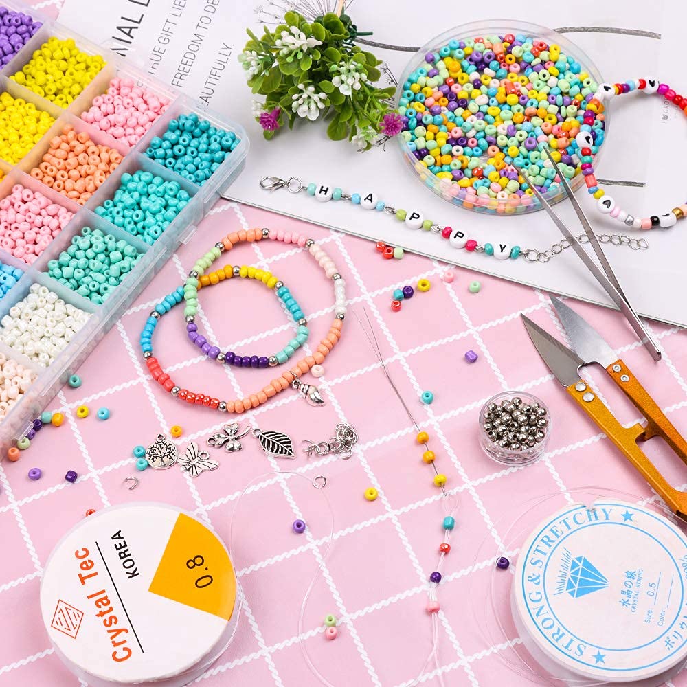4mm Glass Seed Beads for Jewelry Making - 6/0 Small Pony Beads DIY Craft Kit with Tiny Waist Letter Beads - Perfect for Friendship Bracelets, DIY Art Projects & Creative Gifts - Great for Beading, Scrapbooking & Handmade Crafts