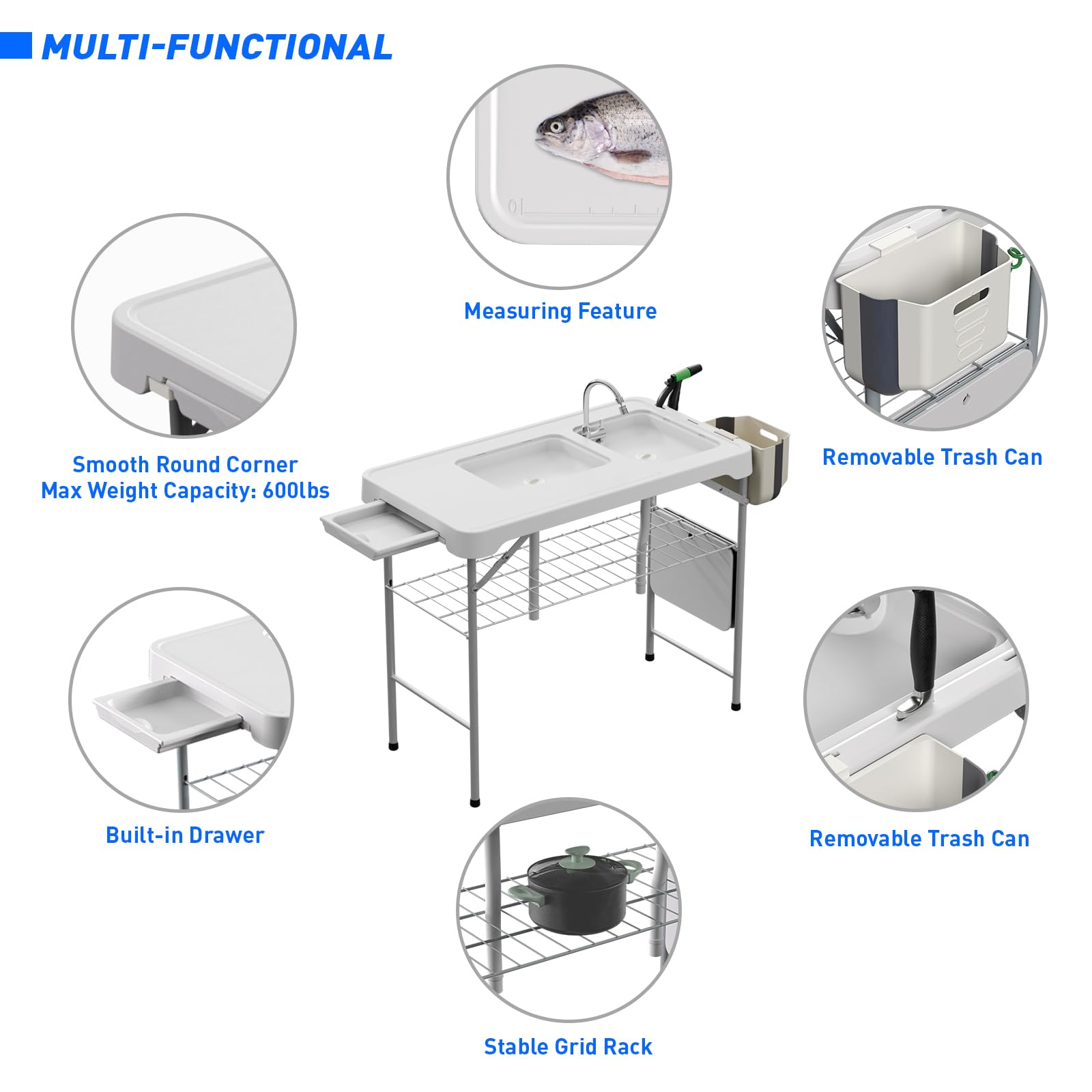 Portable Folding Fish Cleaning Table with Sink - 42.6