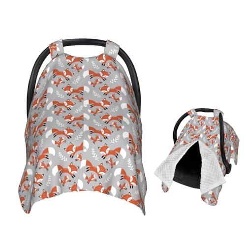 Cute Foxes Leaves Gray
