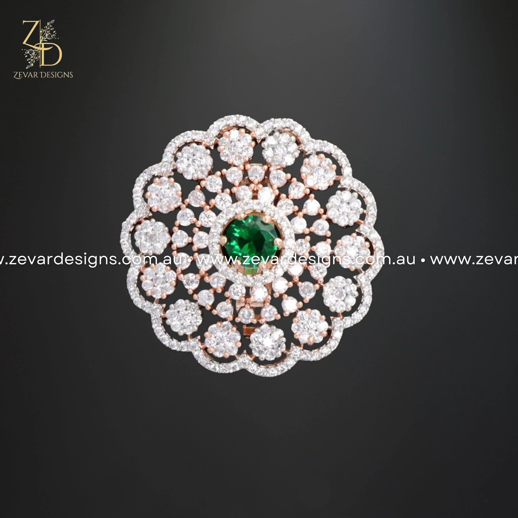 Rose Gold & Green AD/Zircon Ring for Women - Elegant Cubic Zirconia Fashion Jewelry - Perfect for Weddings, Anniversaries, and Special Occasions