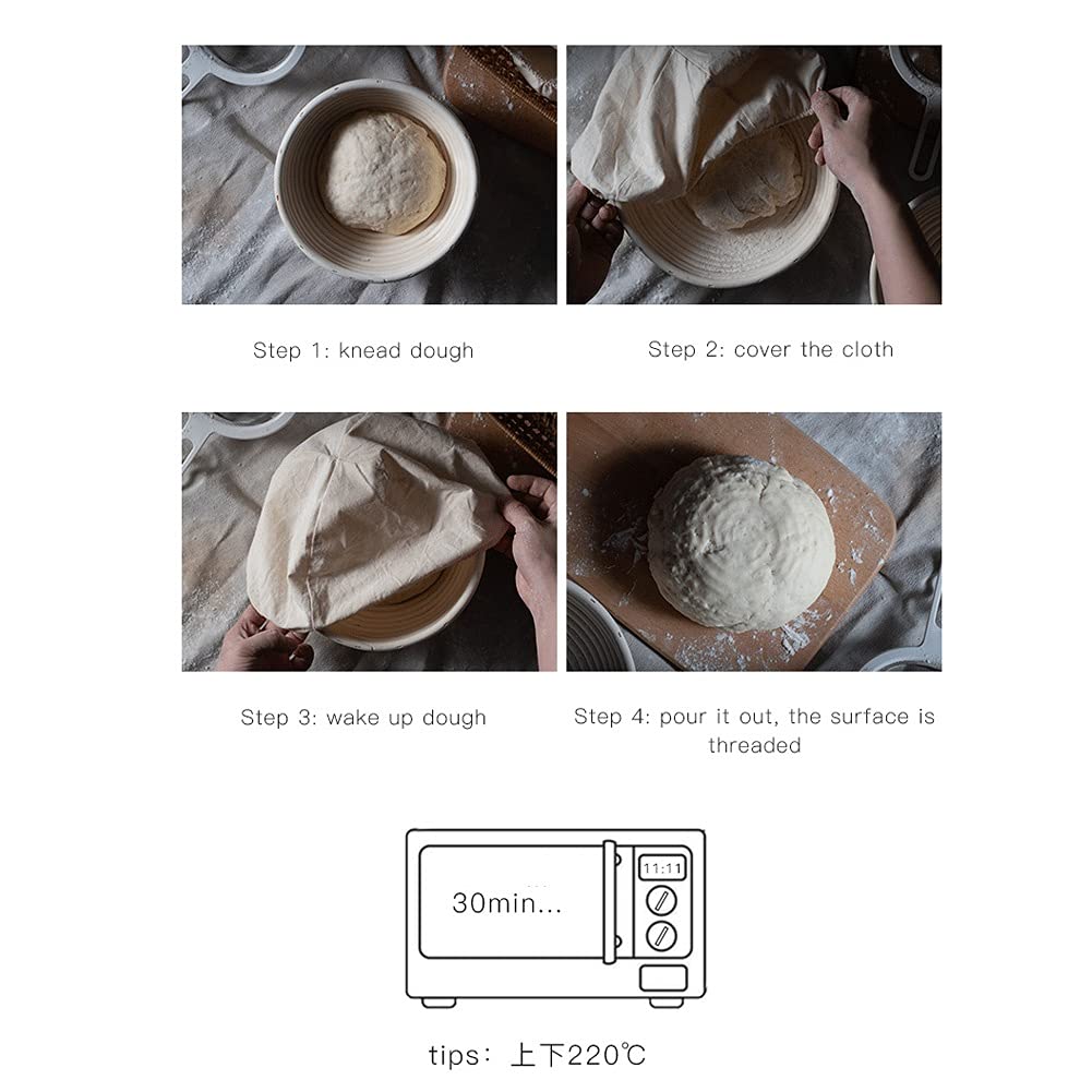 Round Banneton Bread Proofing Basket Kit - Natural Rattan Dough Rising Basket with Linen Liner for Sourdough, Artisan Bread Baking | Professional & Home Baker Tools (Perfect for Sourdough, French Bread, Homemade Loaves) | Ships from USA