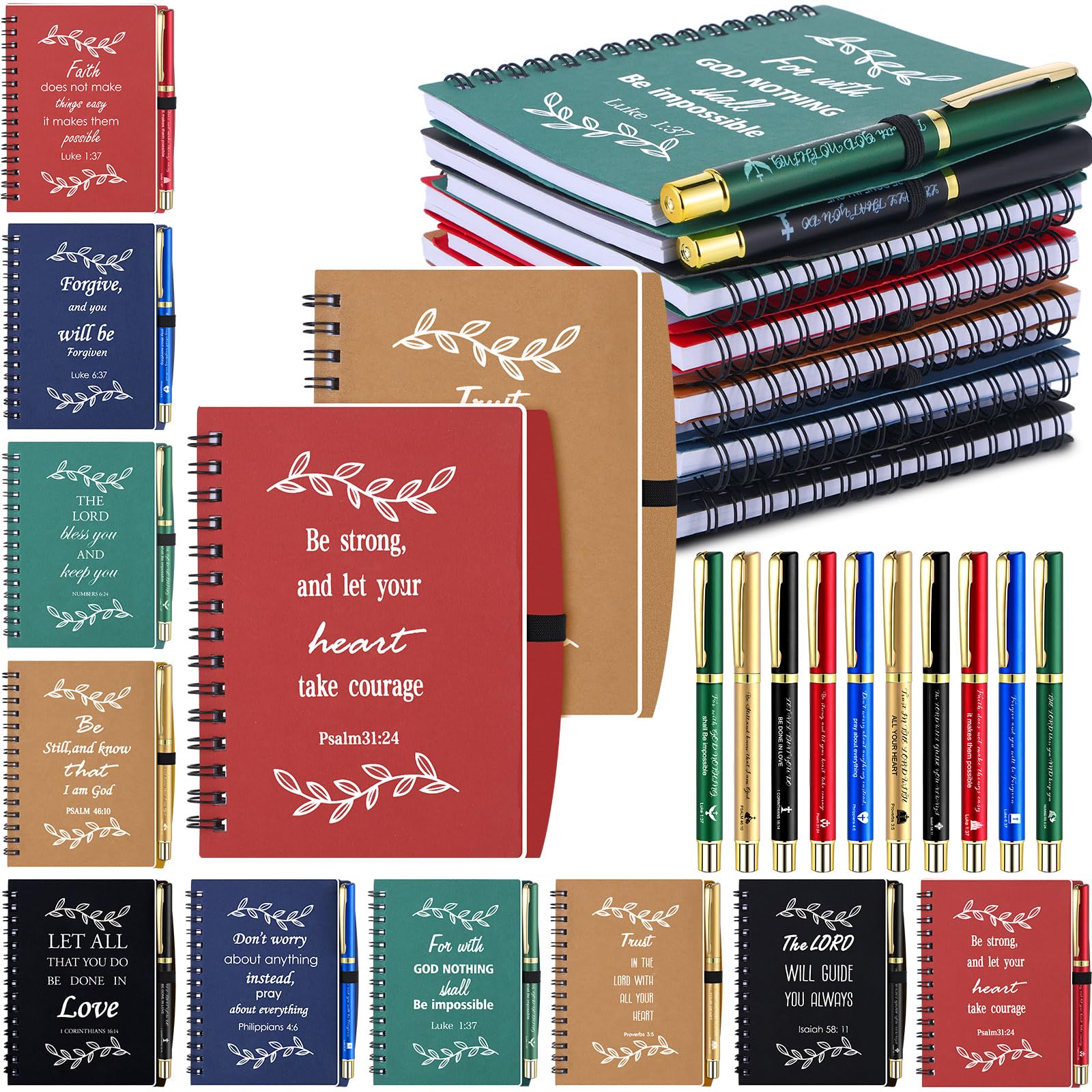 30-Pack Christian Inspirational Spiral Notebook Set with Bible Verse Ballpoint Pens - Prayer Journal, Religious Party Favors, Scripture Notepad for Women, Teachers, Church & Office Use (Multicolor) - Perfect for Bible Study, Sunday School, Prayer Groups & Christian Gift Giving