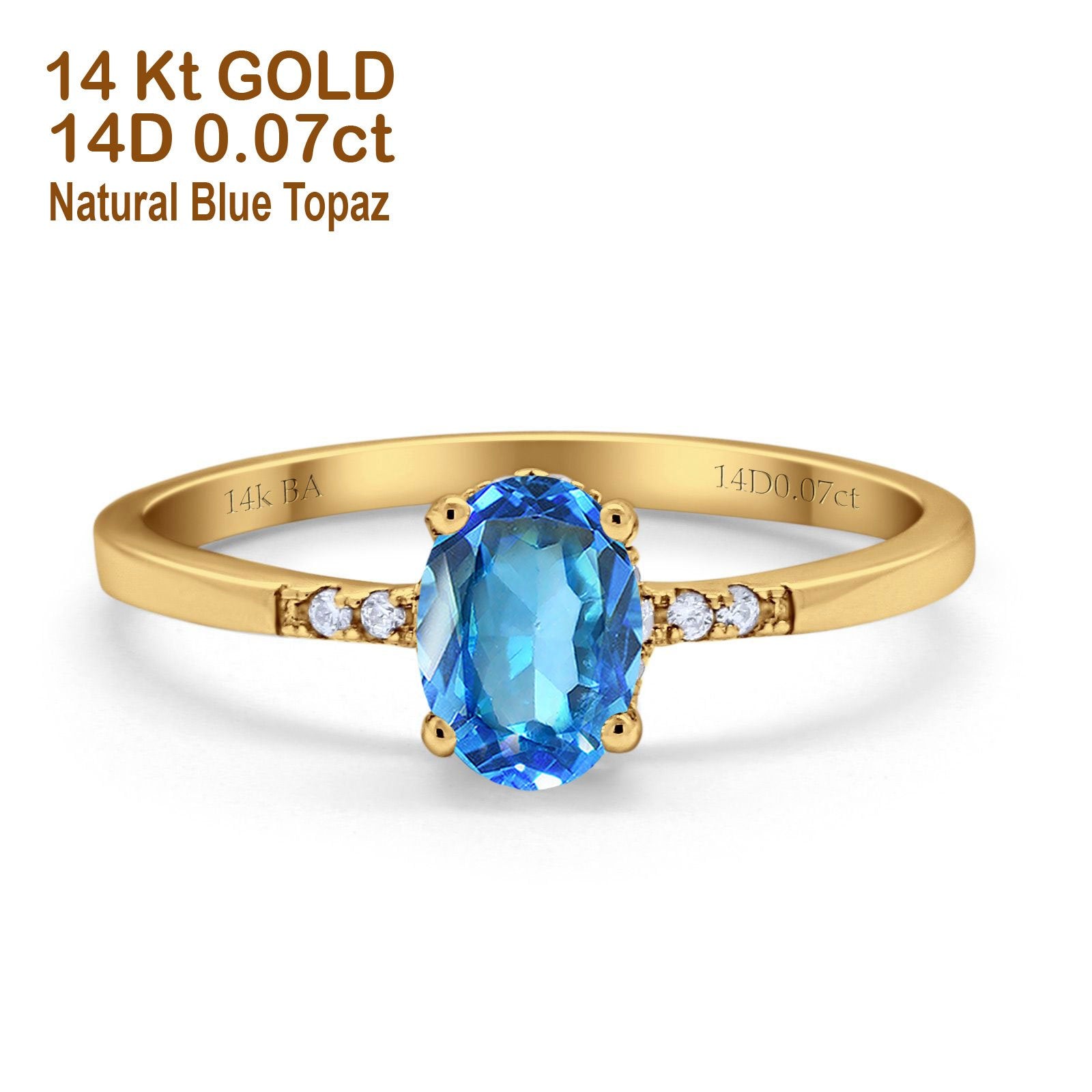 Yellow Gold Natural Blue Topaz