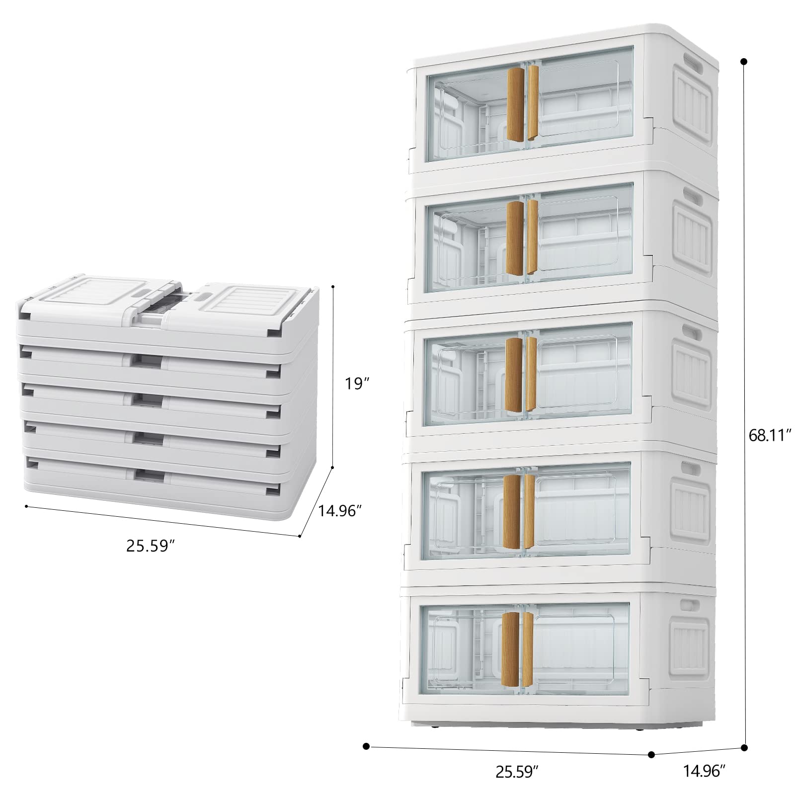 78 Quart Plastic Storage Bins with Lids - 5 Pack Stackable Collapsible Organizer Bins with Wheels & Dual Open Design - White Closet Storage Containers for Home, Office, Garage & Closet Organization