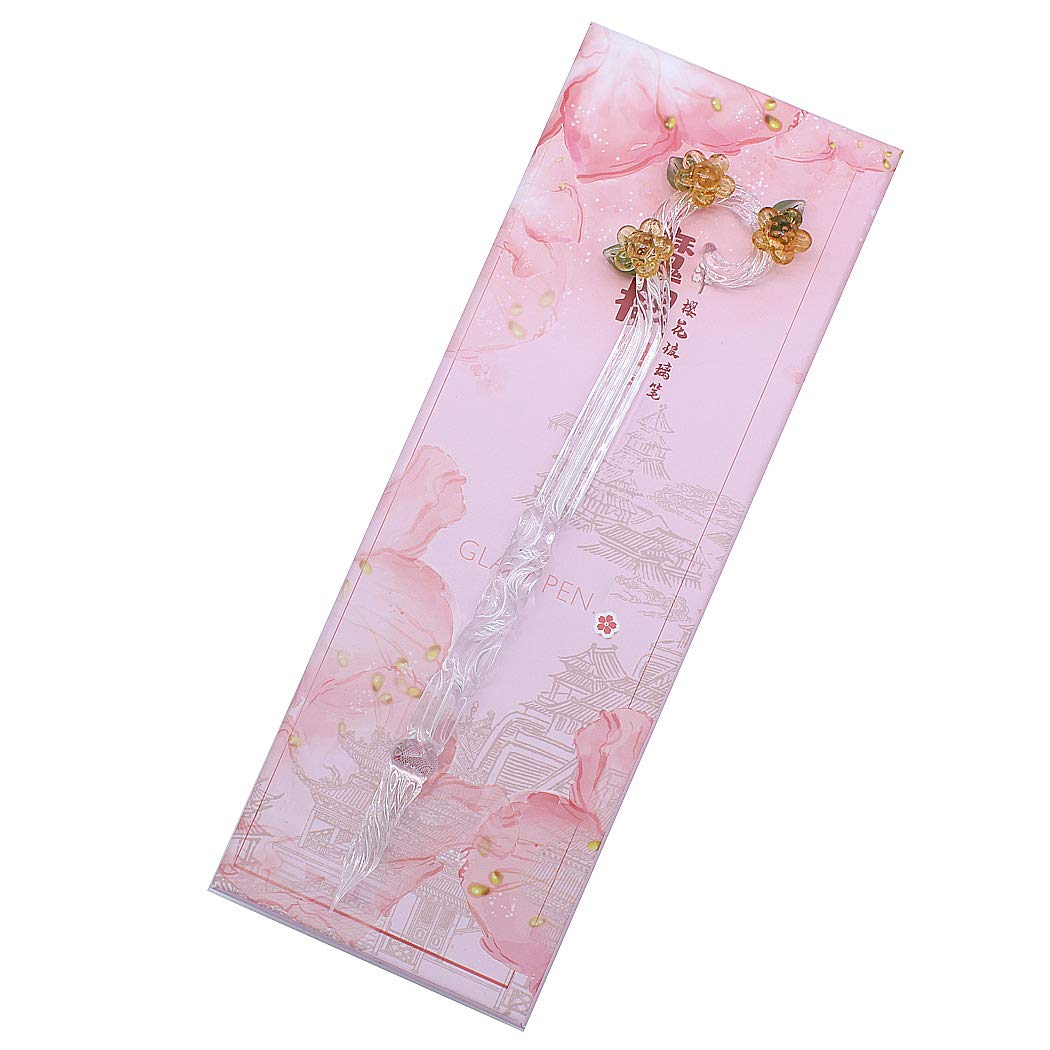 Handmade Glass Dip Pen with Magic Sakura Design - Crystal Calligraphy Pen for Ink Writing, Gold Plated Nib - Perfect Gift for Artists, Writers & Pen Enthusiasts - Ideal for Lettering, Journaling & Creative Writing