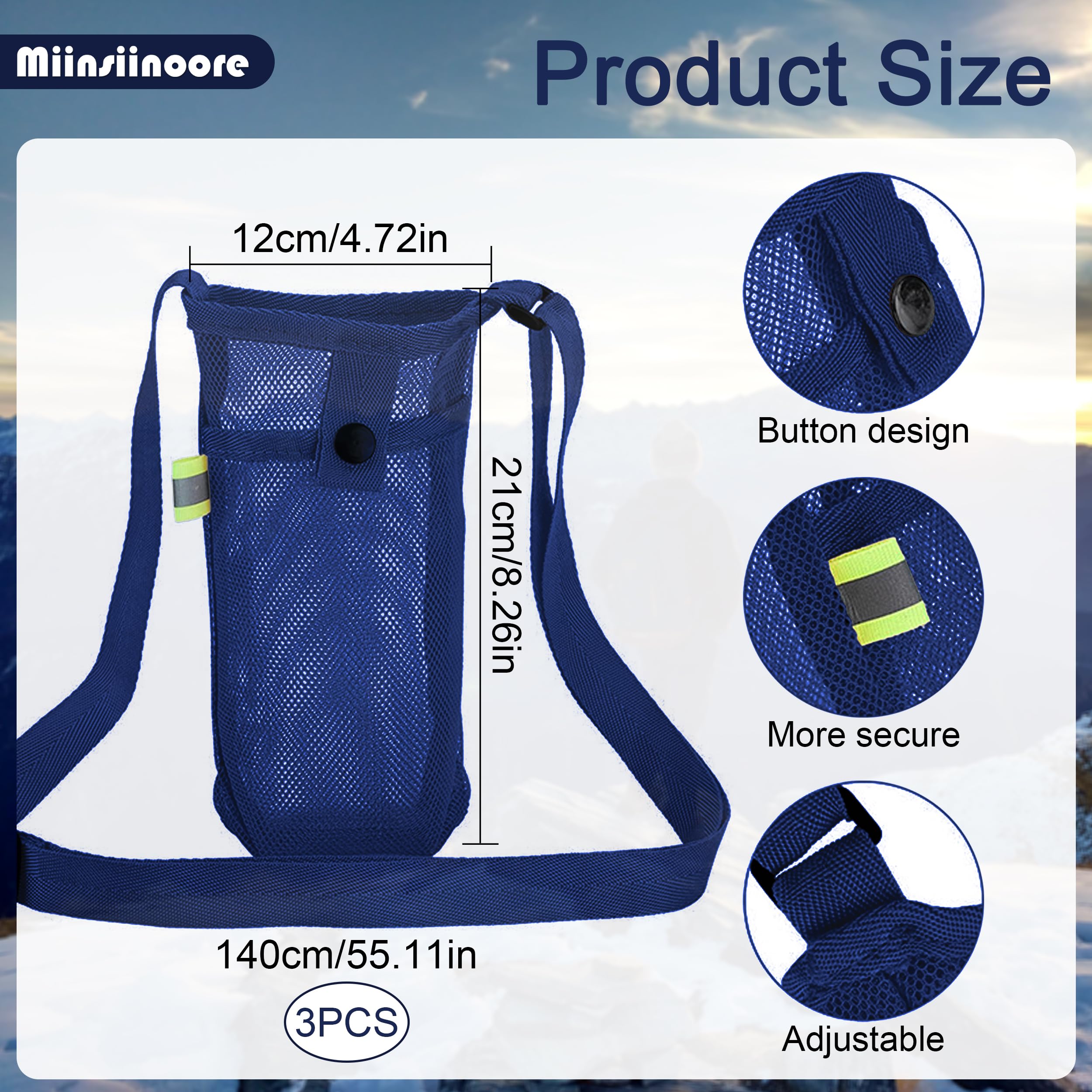 3 Pack Mesh Water Bottle Holder - Adjustable Shoulder Strap Sling Bag & Pouch for Hiking, Camping, Walking - Perfect for Outdoor Adventures, Gym & Daily Use