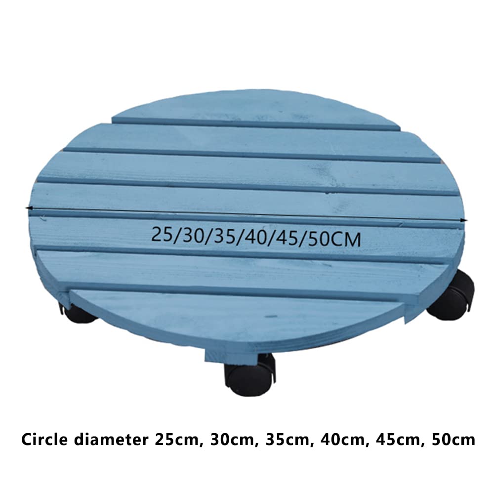 **Rolling Flower Pot Tray - 35cm Round Solid Wood Base with Universal Wheels, Blue - Perfect for Indoor/Outdoor Plant Mobility & Decoration**