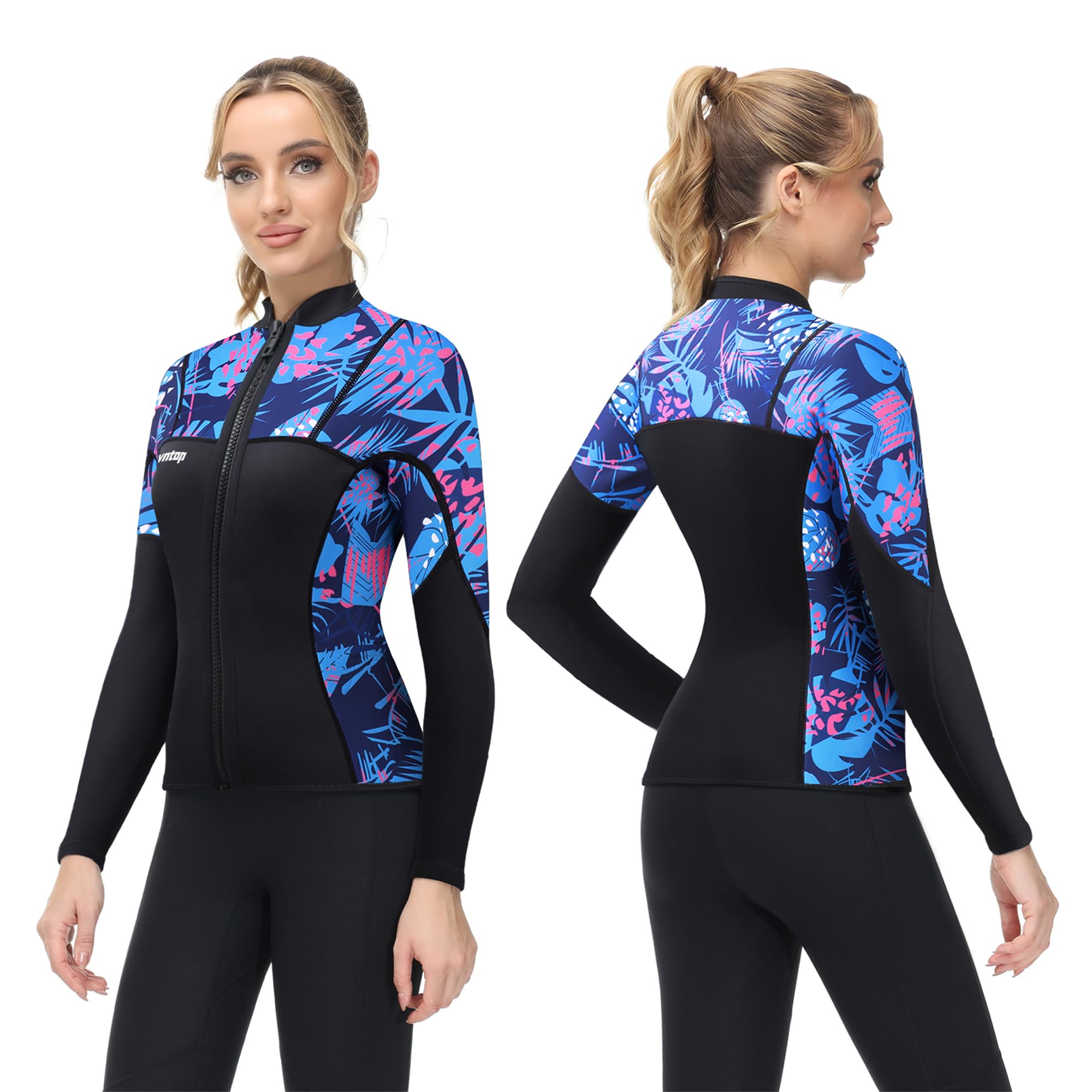 Owntop 2MM Neoprene Wetsuit Top for Women & Men - Long Sleeve YKK Front Zip - Flexible Comfort for Surfing, Diving, Swimming & Water Sports - Perfect for Beach Activities, Snorkeling and Cold Water Protection