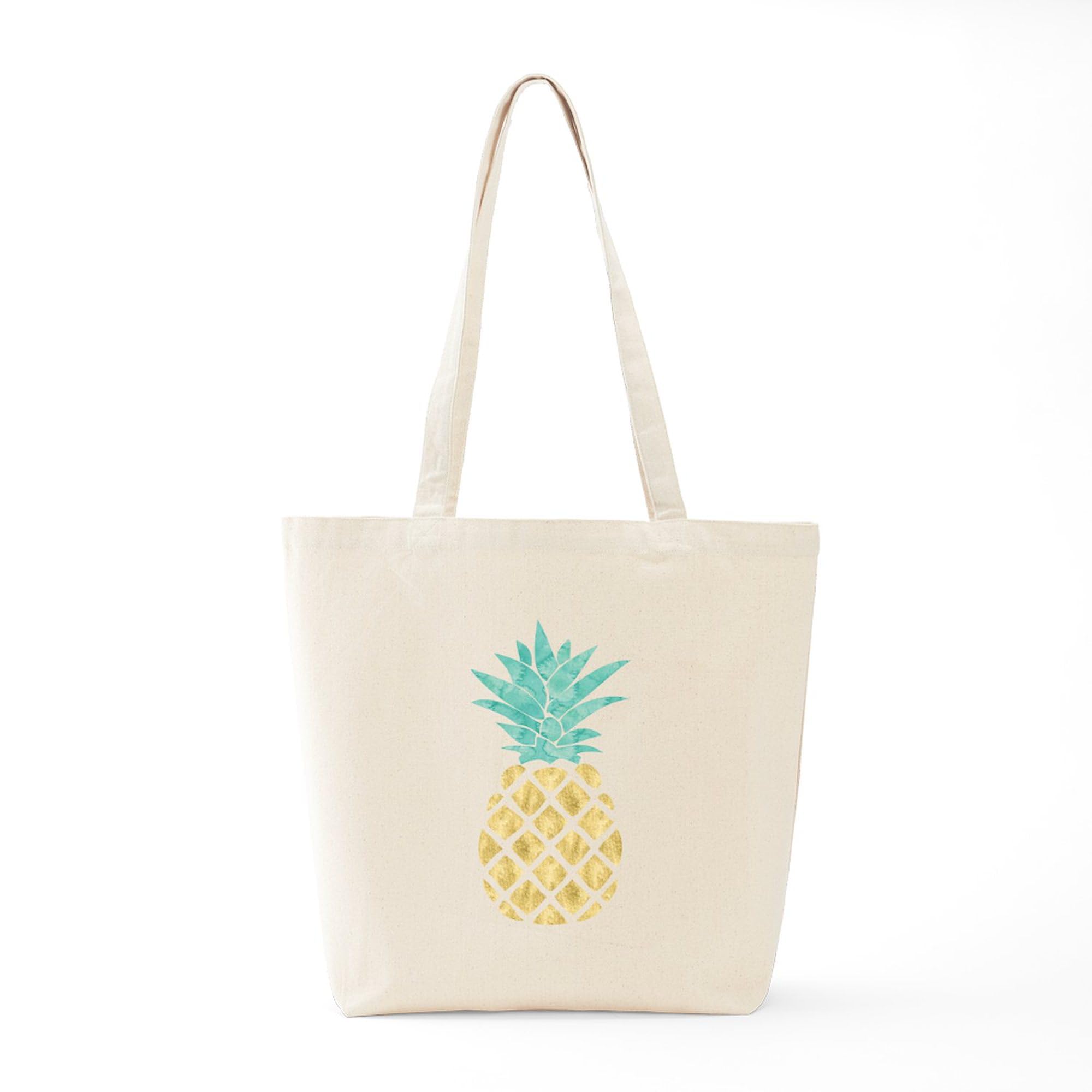 Golden Pineapple Tote Bag - Natural Canvas Reusable Shopping Bag for Women - Eco-Friendly Grocery Tote for Beach, Market & Daily Use