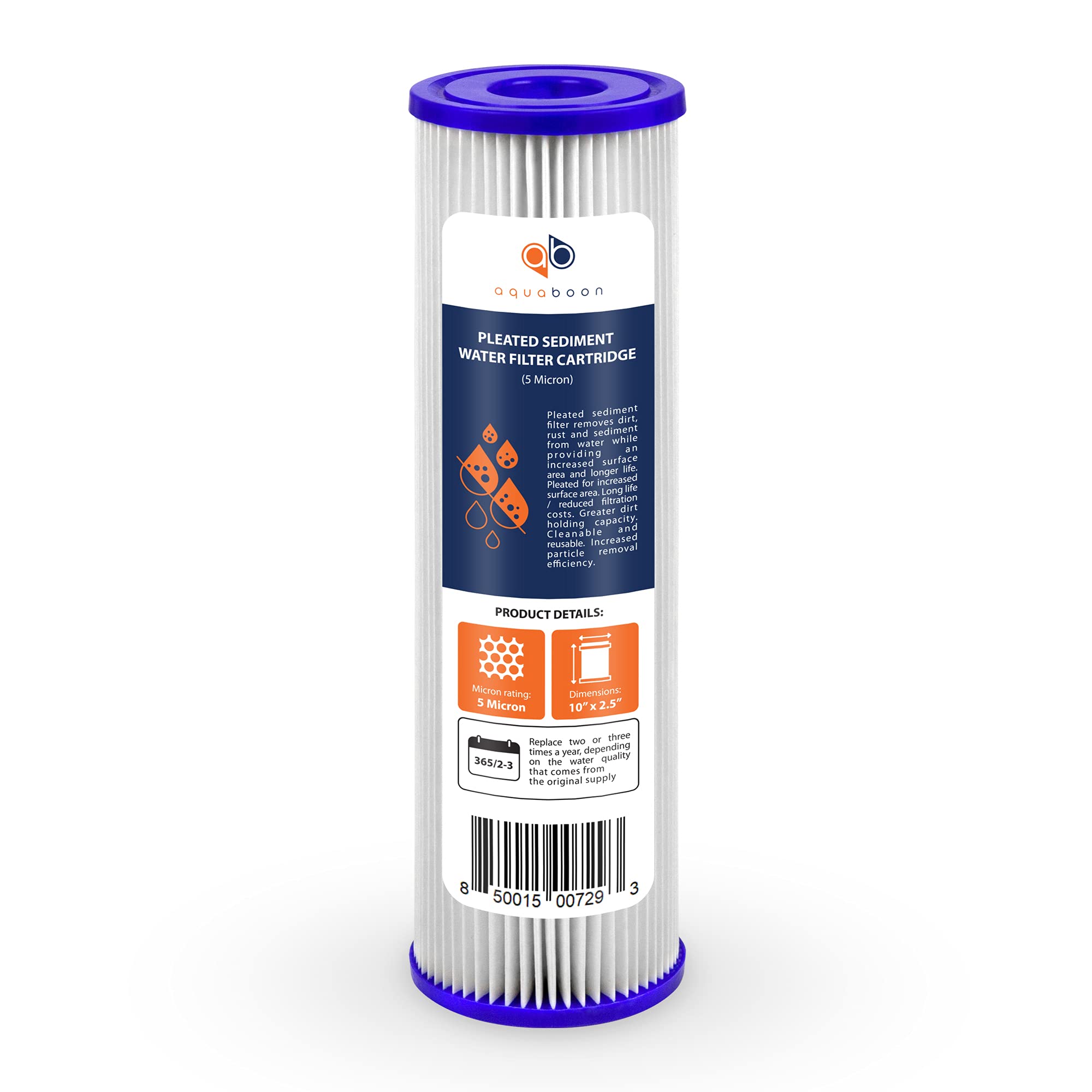 Aquaboon 10x2.5 Inch 5 Micron Whole House Pleated Sediment Water Filter Cartridge - 50 Pack Replacement for Well Water Systems, Compatible with WFPFC3002 & WHKF-WHPL - Perfect for Home Water Filtration and Sediment Removal