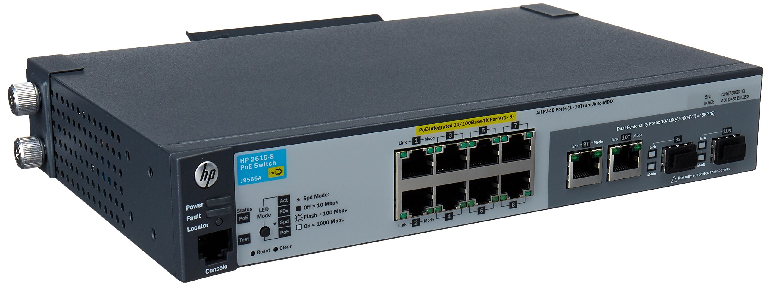 HP Procurve 2615-8-PoE Stackable Ethernet Switch (J9565A#ABA) - 8-Port Gigabit PoE+ Network Switch for Small Business & Office Networking