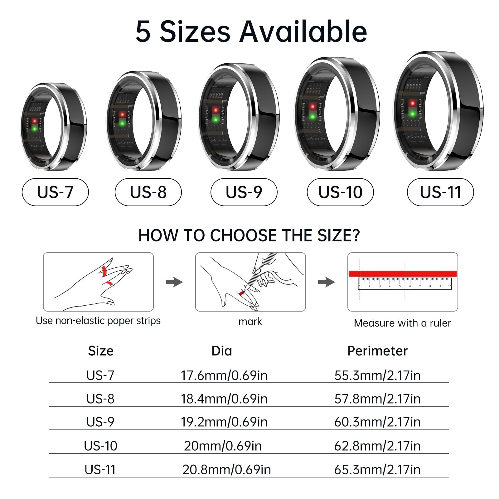 Smart Ring for Men & Women - Wearable Health & Fitness Tracker with Heart Rate, Blood Oxygen & Sleep Monitor | Wireless Charging Case Included | Perfect for Workouts, Sleep Tracking & Daily Health Monitoring (Black, Size 8)