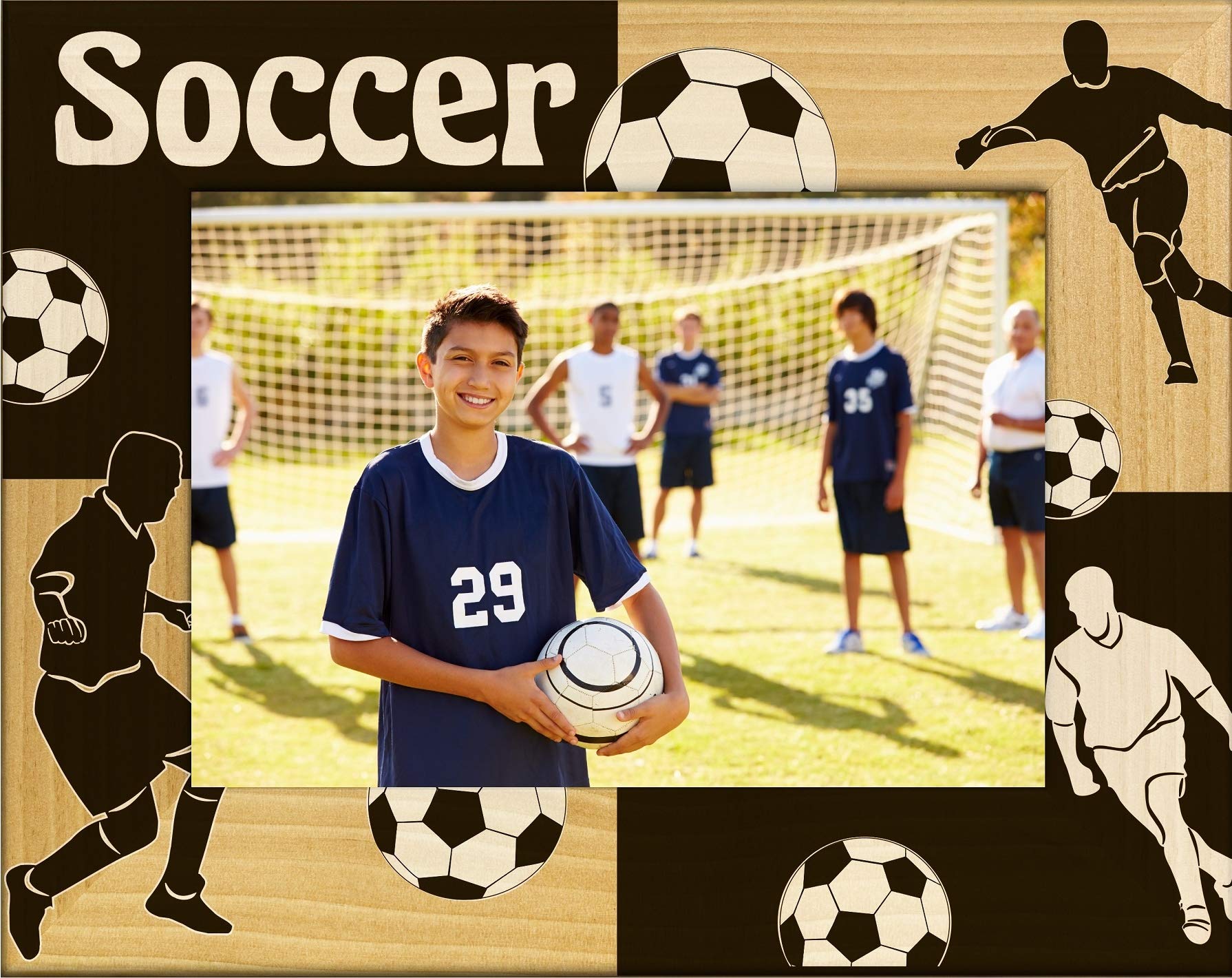 Personalized Soccer Laser Engraved Wood Picture Frame 5x7 Inches - Perfect for Sports Memorabilia, Team Photos & Gift Giving