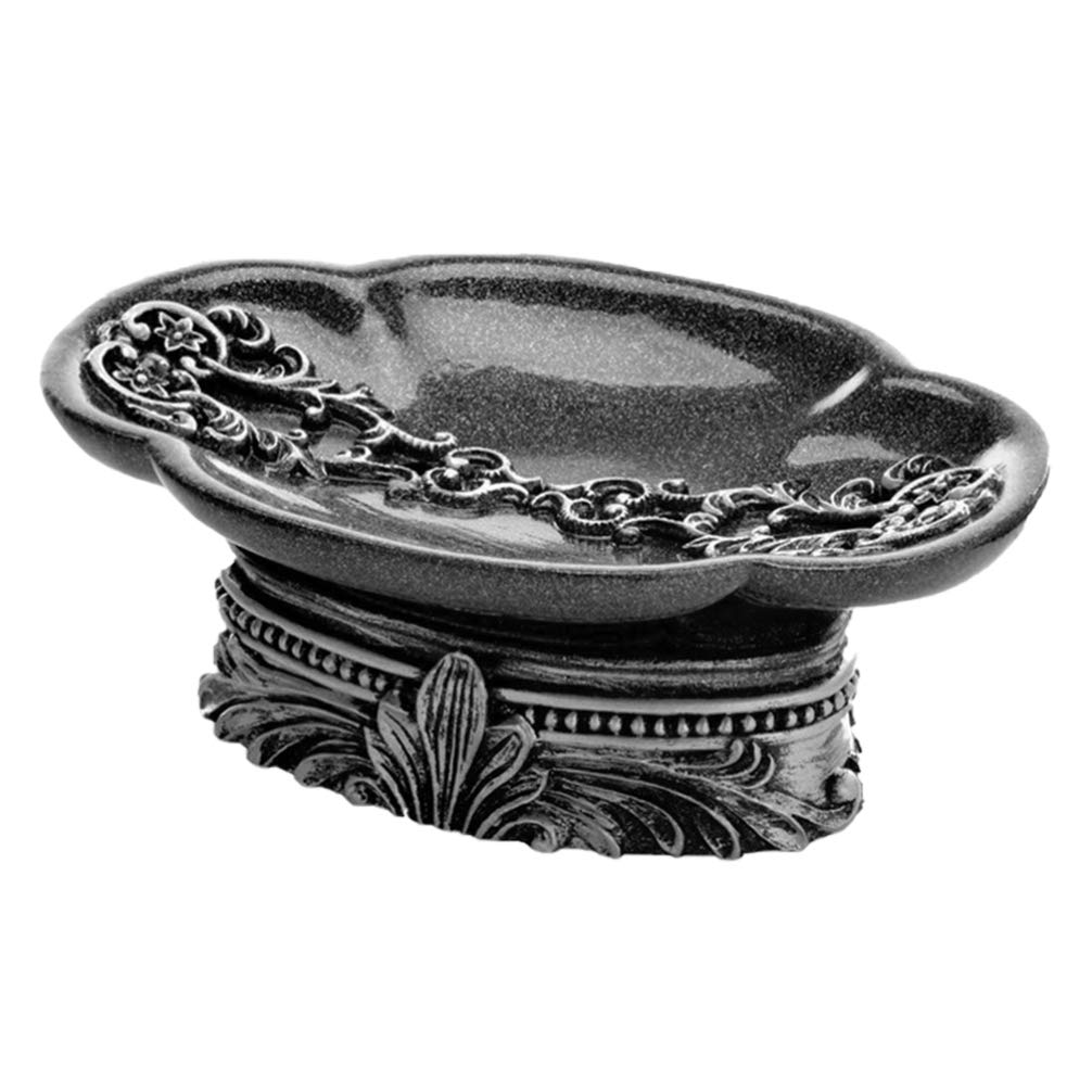 EXCEART Retro Resin Soap Dish with Drain Holes - Soap Bar Holder & Tray for Bathroom, Bathtub, Kitchen Sink - Stylish Black Soap Container for Shower, Vanity & Countertop Organization