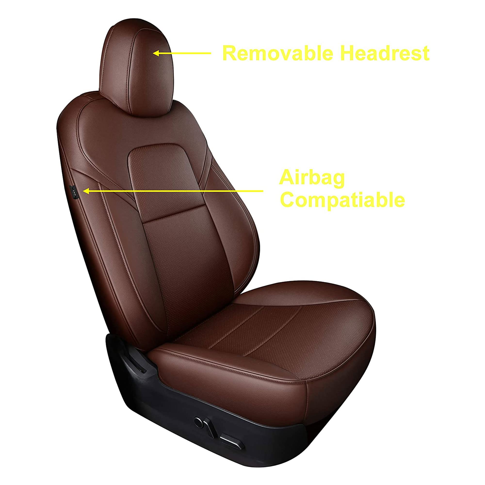 Premium Tesla Model Y Seat Covers (2020-2024) - 5-Seat Custom Fit Synthetic Leather Car Seat Protectors - Lichi Brown - Waterproof & Anti-Slip Design for Enhanced Comfort & Durability - Perfect for Daily Commuting, Road Trips & Family Protection