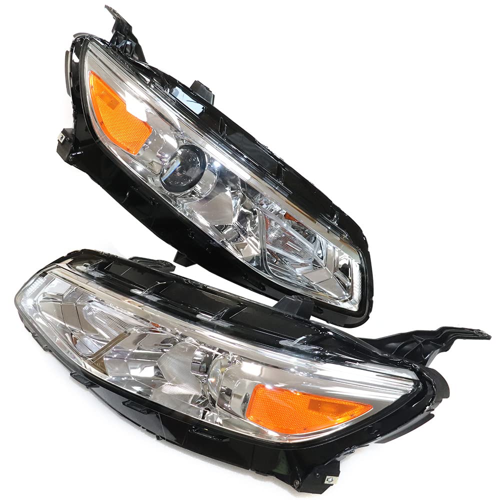 2016-2018 Chevy Malibu Halogen Headlight Assembly - Chrome Housing & Clear Lens - Driver & Passenger Side Replacement Headlamps - Perfect for Night Driving & Auto Restoration Projects