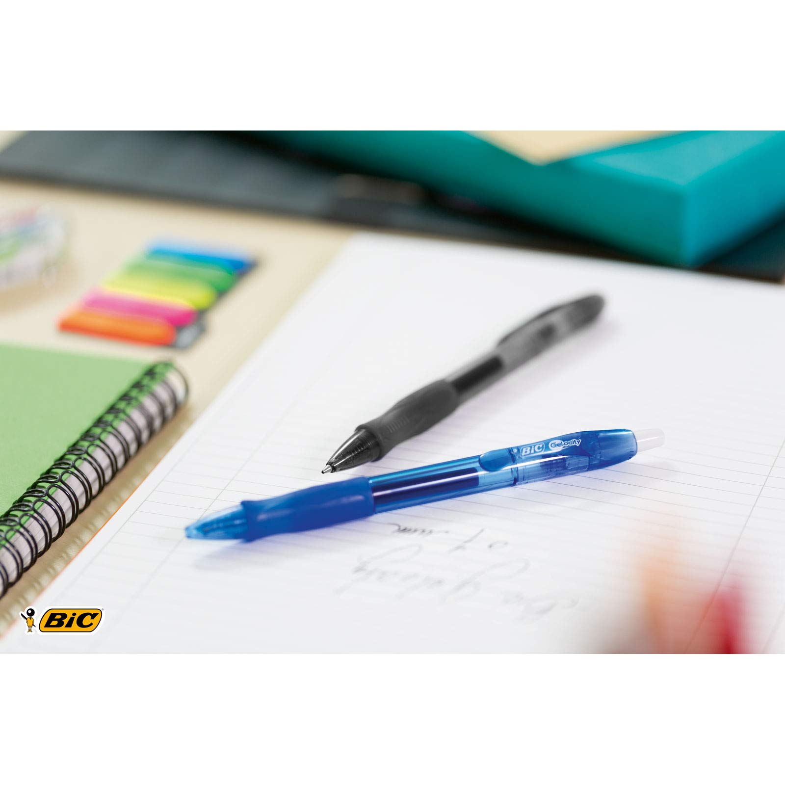 Bic Gel-ocity Original Gel Pens - 12 Pack Black Medium Point (0.7mm) - Soft Grip Comfort & Smooth Writing for Office, School & Note Taking