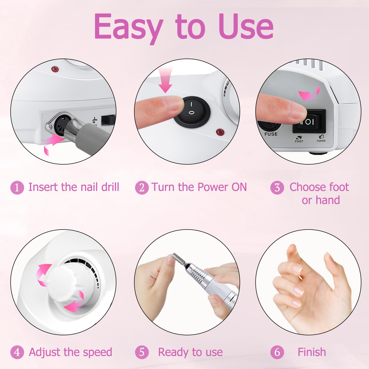 Professional 30000 RPM Electric Nail Drill Kit with Foot Pedal - Acrylic Nail File Machine for Gel & Manicure - Includes Nail Drill Bits for Salon & Home Use - Perfect for Nail Art, Acrylics & Pedicures