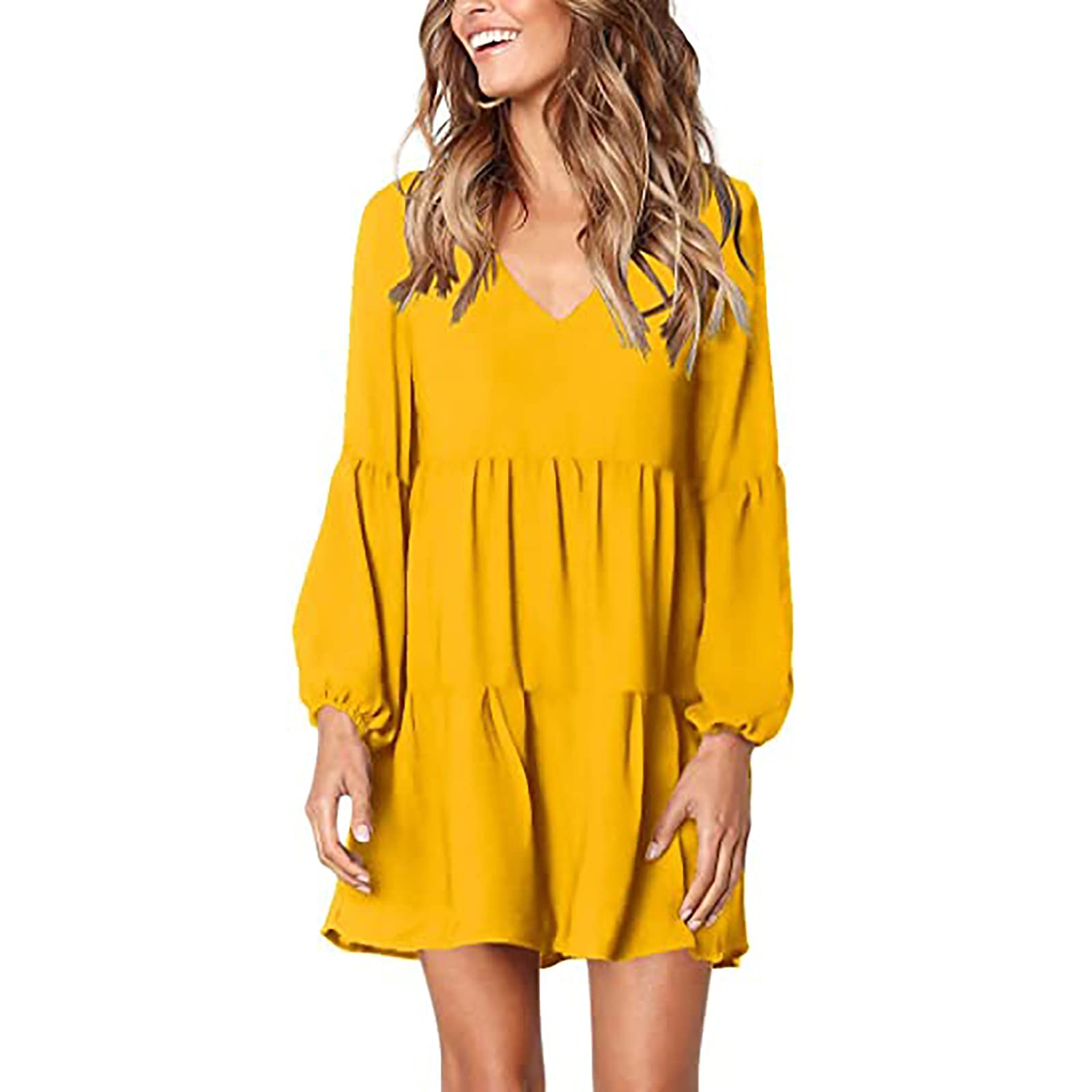 Women's Summer Dresses Casual - Solid Color V-Neck Lantern Sleeveless Flowy Maxi Dress for Beach, Vacation & Everyday Wear | Elegant Loose Fit Dress