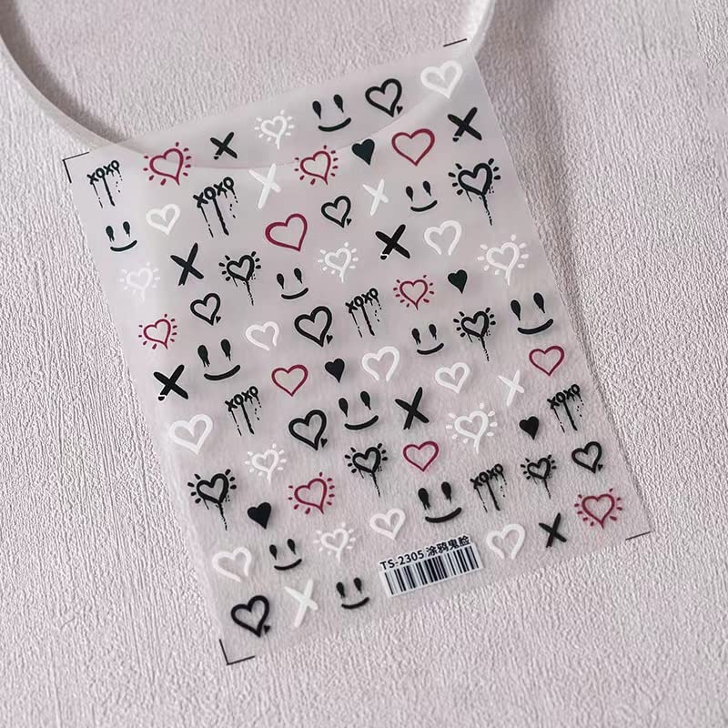 5D Smiley Face Nail Stickers - Self-Adhesive Embossed Nail Art Decals for Women & Men - Perfect for Couples Matching, DIY Nail Designs & Party Nail Decorations