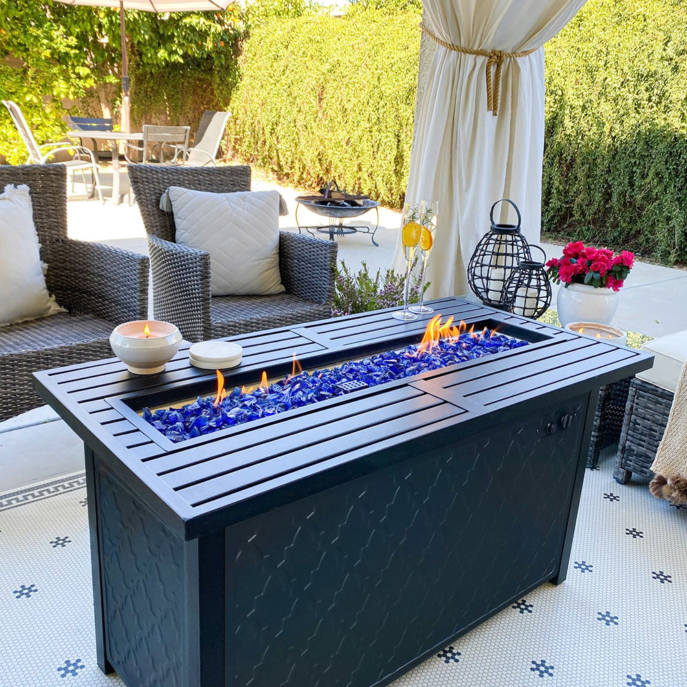 PHI VILLA 45 x 23 Inch Rectangle Metal Gas Fire Pit Table - 50,000 BTU Outdoor Heater for Patio, Backyard, and Garden Gatherings