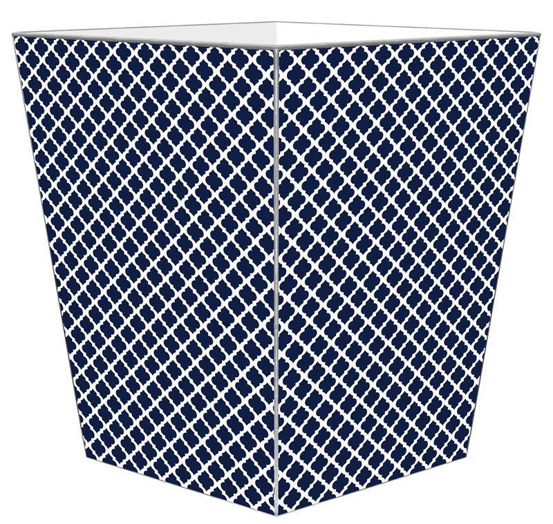 Navy Blue Chelsea Decoupage Wastebasket with Optional Tissue Box Cover - Elegant Bathroom & Bedroom Trash Can for Home Decor