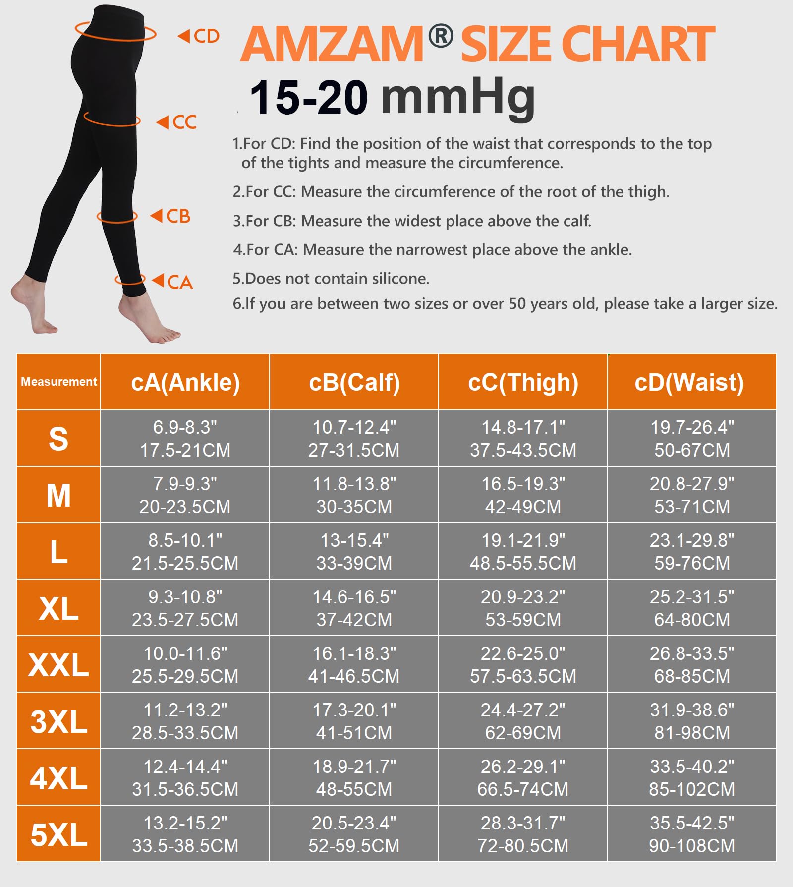AMZAM® 15-20 mmHg Medical Compression Pantyhose for Women & Men - Graduated Compression Leggings, Opaque Footless Waist High Stockings - Relief for Edema, Varicose Veins & Post Surgery Recovery - Black 3XL - Perfect for Travel, Work & Daily Comfort