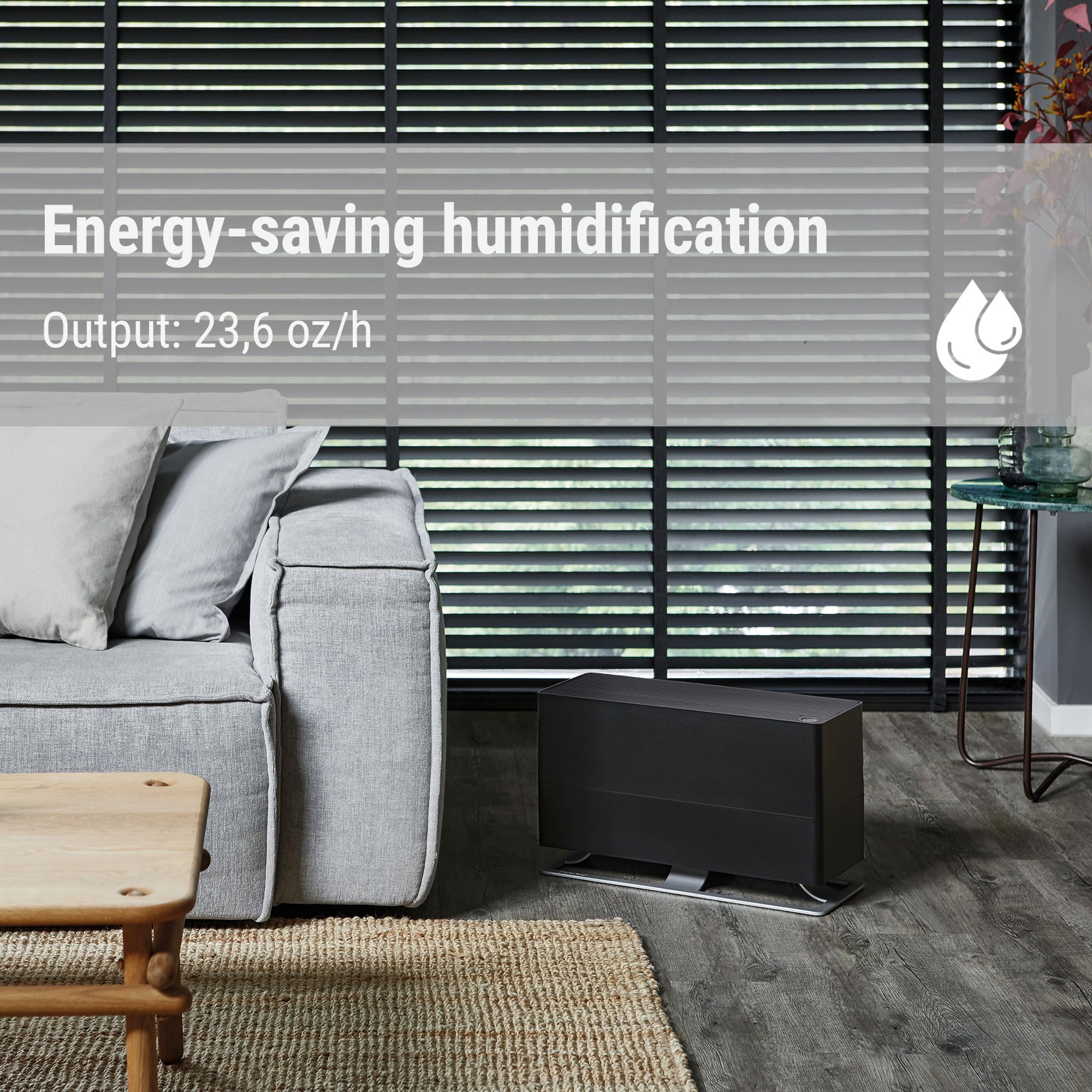 Stadler Form Oskar Big Energy-Saving Humidifier for Large Rooms up to 1077 sq ft - Automatic Shutoff, Dimmable LED, Ultra Quiet, White - Perfect for Bedroom, Office & Nursery