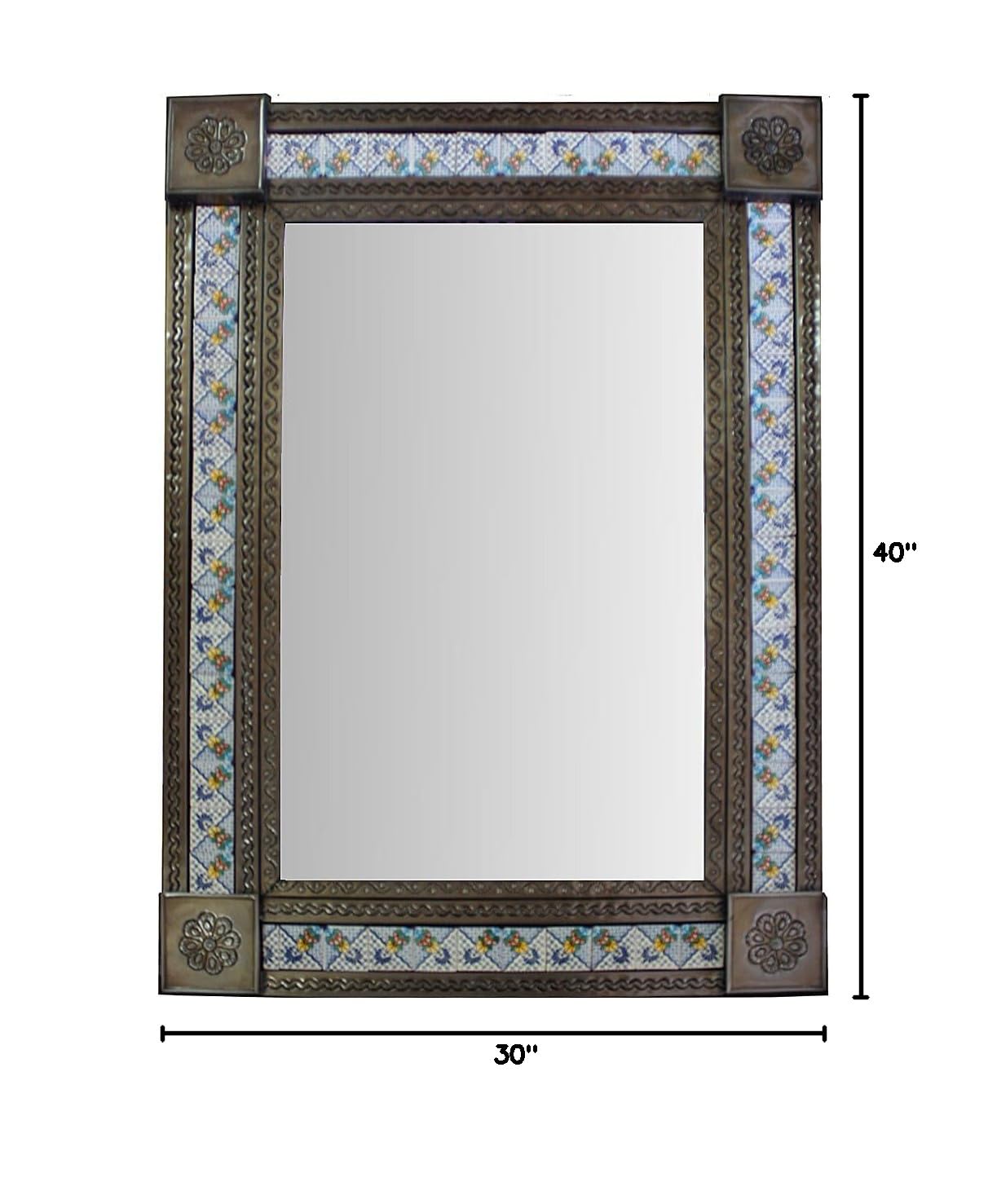 Large Brown Mesh Tile Mexican Mirror - Handcrafted Wall Decor for Boho, Farmhouse & Southwestern Style Homes | Perfect for Living Room, Bedroom & Entryway