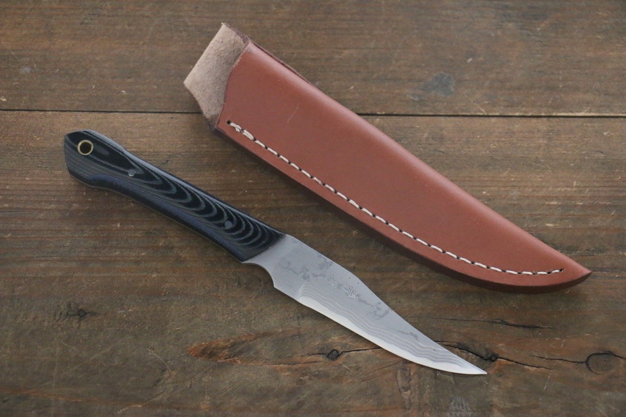 Premium Kazuo Nomura White Steel No.2 Hunter Knife - 100mm Blade with Black Micarta Handle - Ideal for Outdoor Camping, Hunting, and Bushcraft Activities
