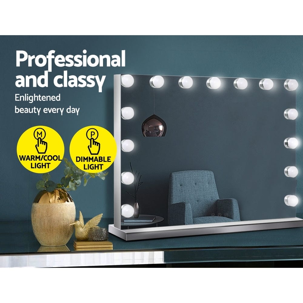 Embellir Hollywood Vanity Mirror with Lights - 58X46cm Wall Mounted Makeup Mirror, 15 LED Dimmable Lighted Mirror for Bathroom, Bedroom & Dressing Room
