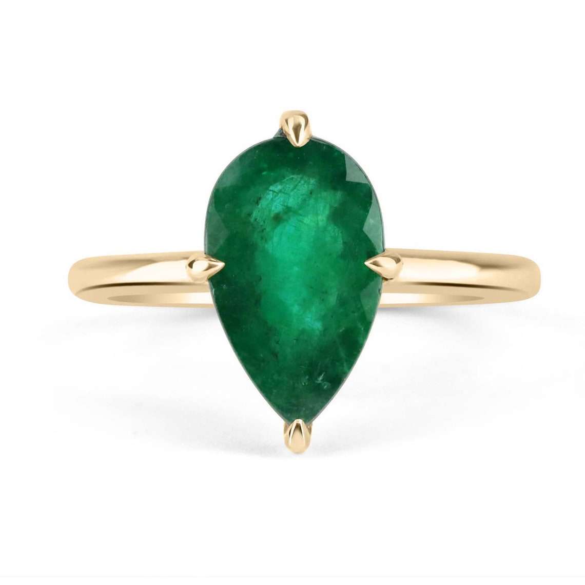 2.37 Carat Pear Emerald Solitaire Ring 14K Gold with Claw Prongs - Perfect for Engagement, Wedding & Anniversary Gifts