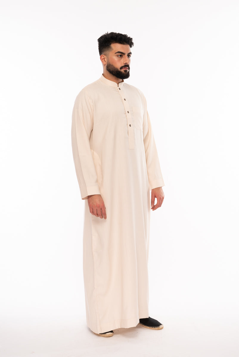 Almond Button Kids Thobe - Traditional Arabic Dress for Boys & Girls - Perfect for Eid, Ramadan & Special Occasions