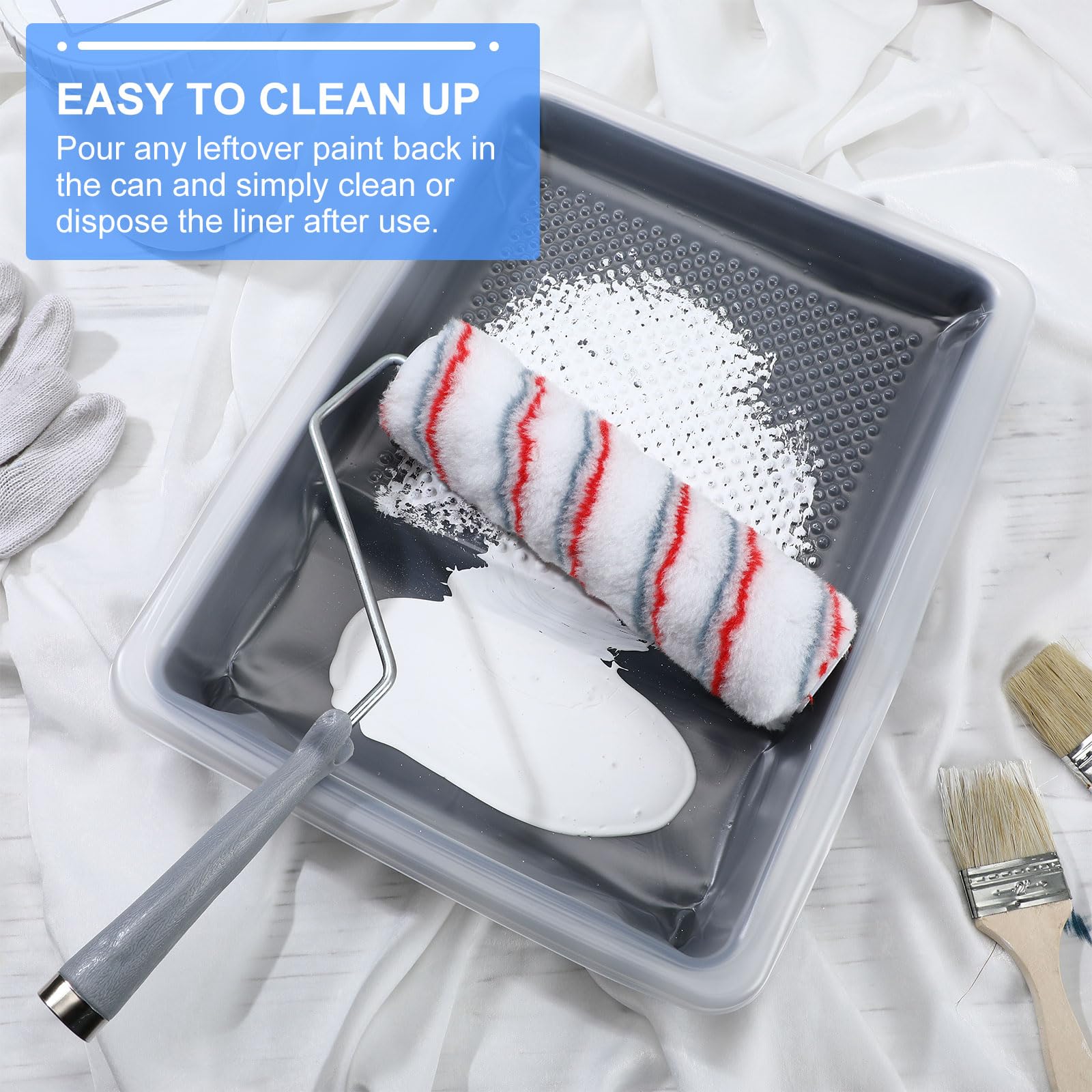 Geelin 62-Piece 9-Inch Paint Tray and Liner Set - 60 Disposable Paint Tray Liners with 2 Durable Paint Trays, Plastic Paint Pan Liners & Deep Textured Ridge for Professional & DIY House Painting - Perfect for Interior Walls, Ceilings, Furniture & Home Improvement Projects