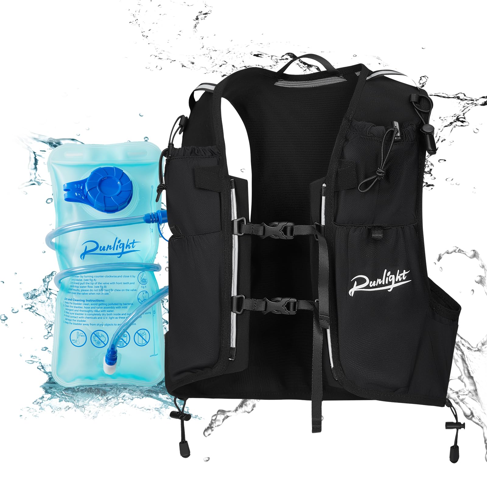 Runlight 1.5L Hydration Vest with Water Bladder - Lightweight Running Backpack for Marathon, Trail & Cycling - Breathable Hydration Pack for Men & Women (Black) - Perfect for Long Distance Running, Hiking & Outdoor Sports
