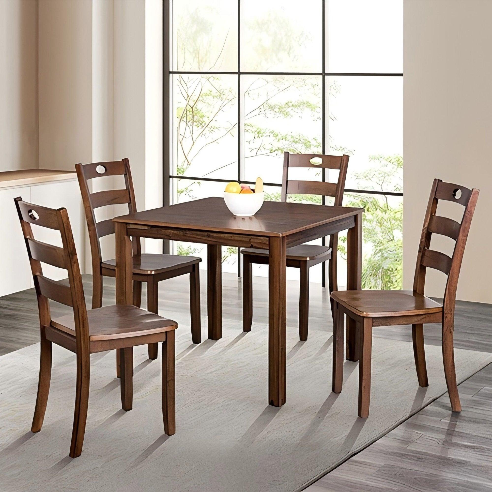 30H Solid Rubberwood 5-Piece Dining Table Set with Slat Back Chairs - Modern Kitchen & Dining Room Furniture for Family Gatherings