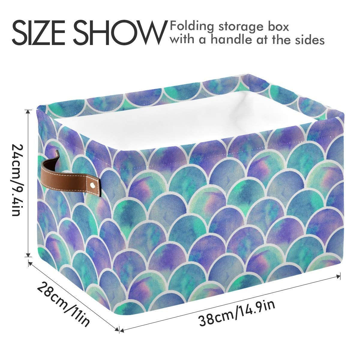 Rainbow Mermaid Scales Square Storage Basket - Canvas Closet & Shelf Organizer for Home Office - Foldable Decorative Bin for Toys, Books, Laundry (1 Pack) | Perfect for Bedroom, Bathroom & Kids Room Organization