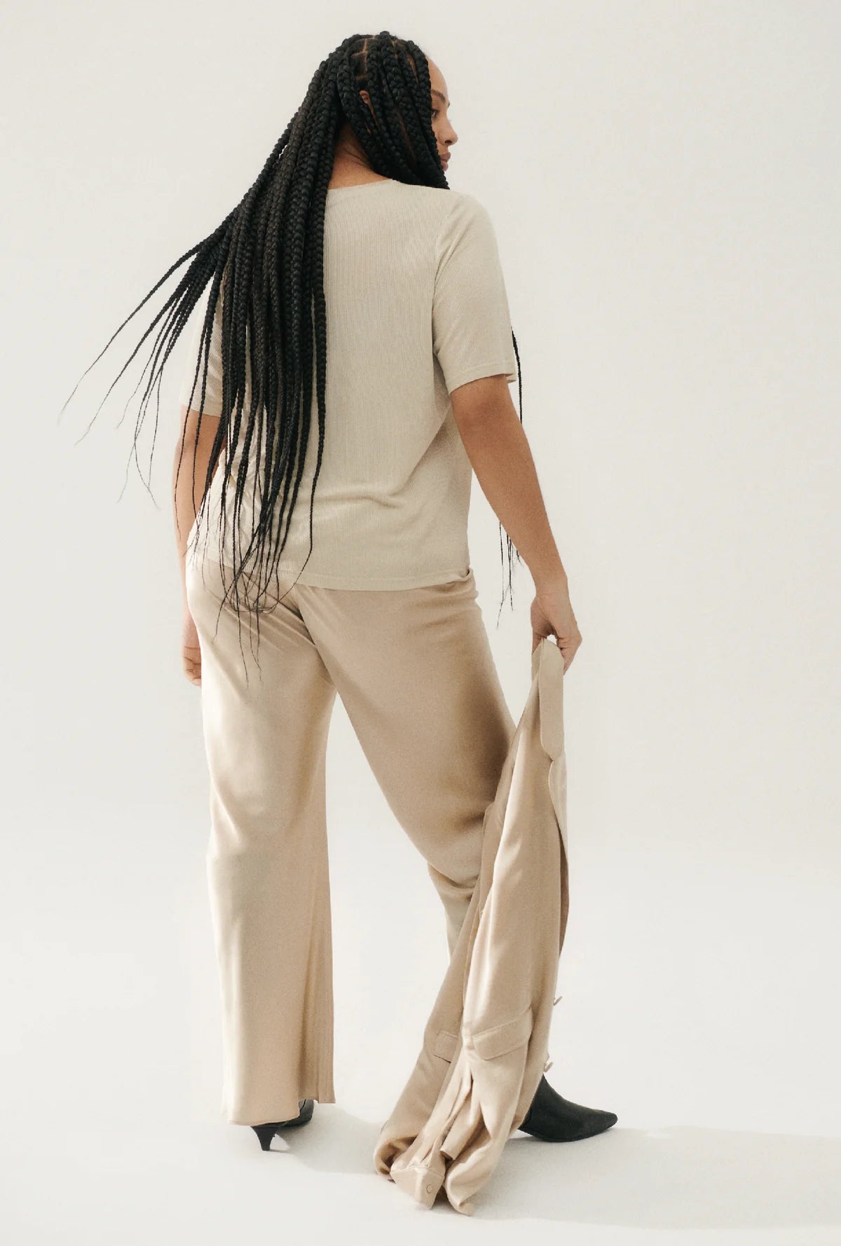 BIAS CUT PANTS HAZELNUT - Women's High Waisted Flowy Trousers for Office & Casual Wear