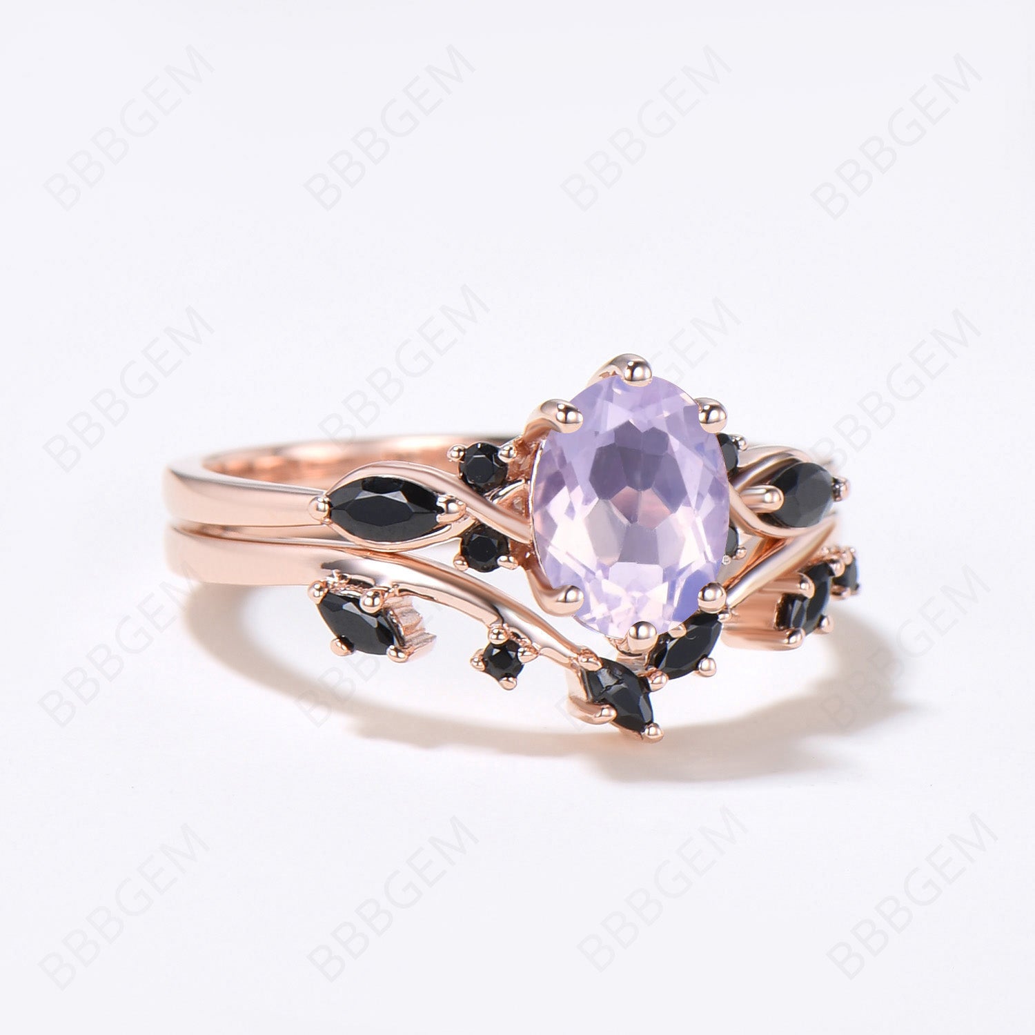 Natural Light Purple Lavender Amethyst Oval Engagement Ring Set - Elegant Wedding Jewelry for Brides & Proposals