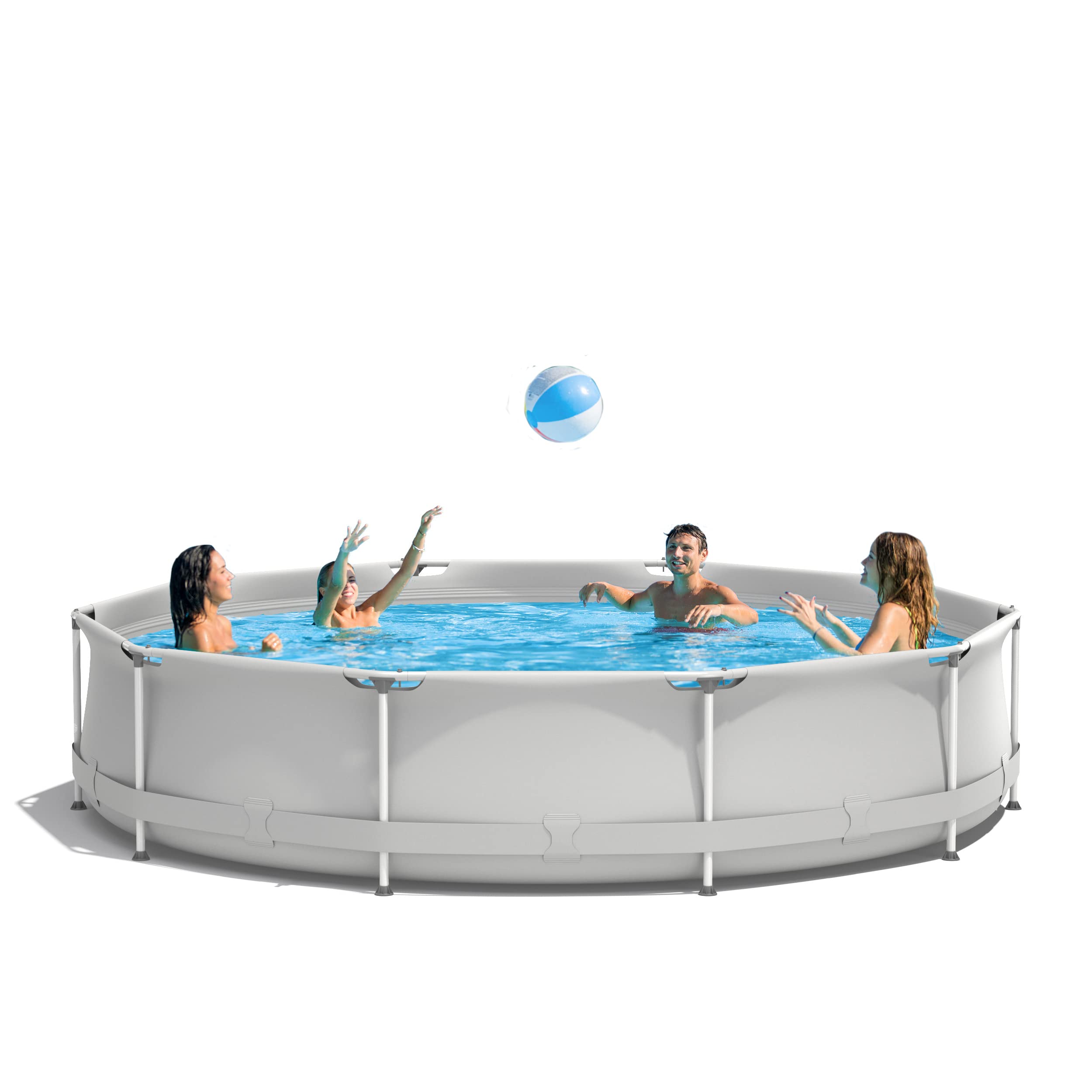 Goplus 12ft x 12ft x 30inch Above Ground Swimming Pool with Steel Frame & Cover - Durable Outdoor Round Pool for Backyard, Garden, Patio - Perfect for Summer Fun, Family Gatherings & Relaxation (Gray)