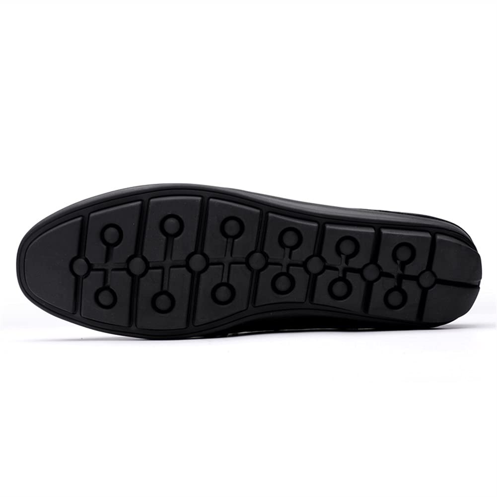 HOOENG Men's Breathable Leather Loafers - Slip On Driving Moccasins with Anti-Slip Sole | Lightweight Comfort Shoes for Walking, Work & Casual Wear (Black, Size 9)