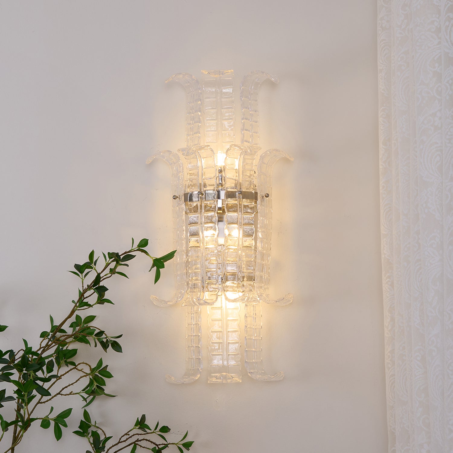 Elegant Aveline Murano Glass Wall Sconce - Handcrafted Italian Lighting Fixture for Bedroom, Living Room & Hallway Decor