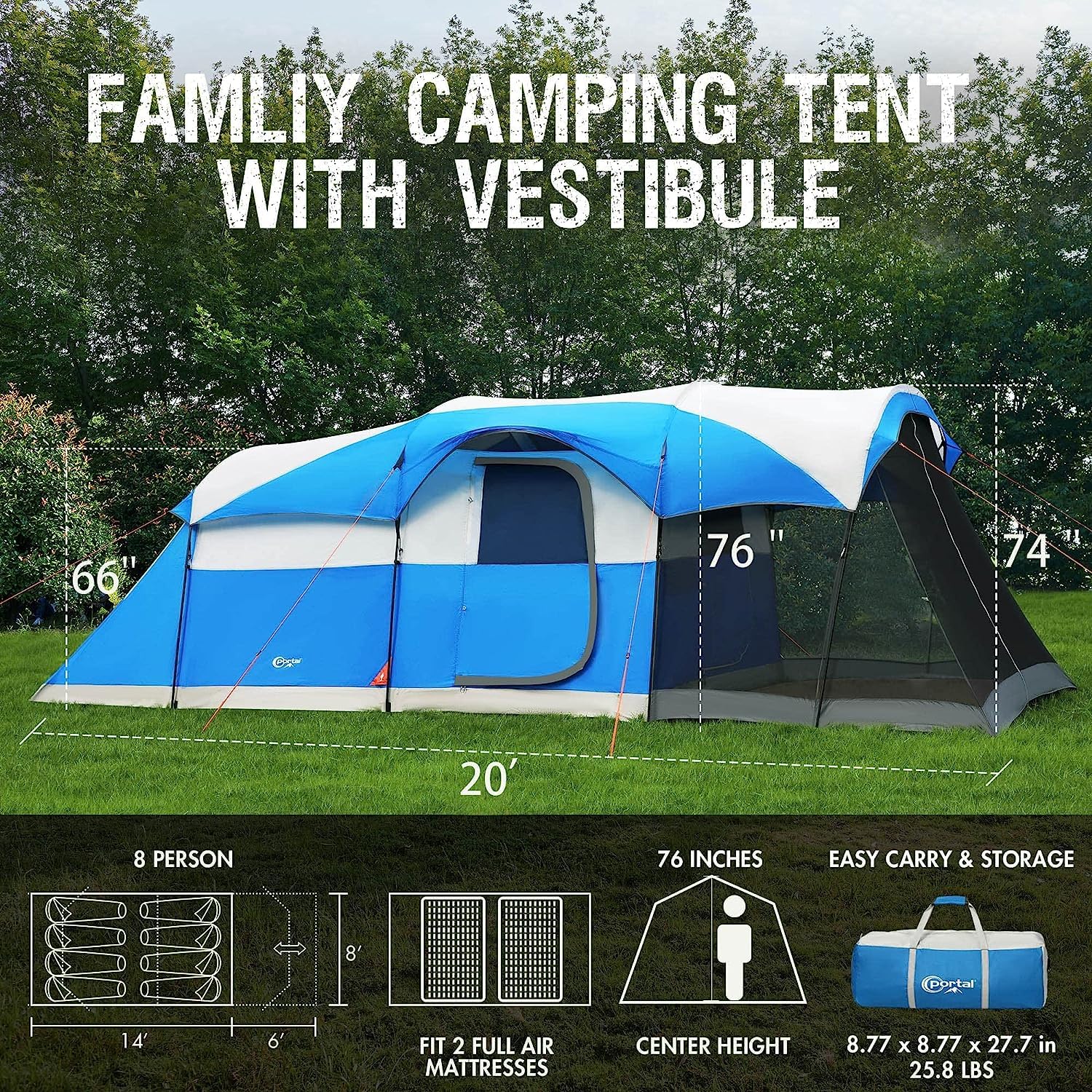 6/8/10 Person Family Camping Tent with Screen Room - Waterproof Tunnel Tent with Rainfly for Outdoor Adventures, Backyard Parties & Family Gatherings - Spacious Shelter for Camping, Festivals & Emergency Preparedness