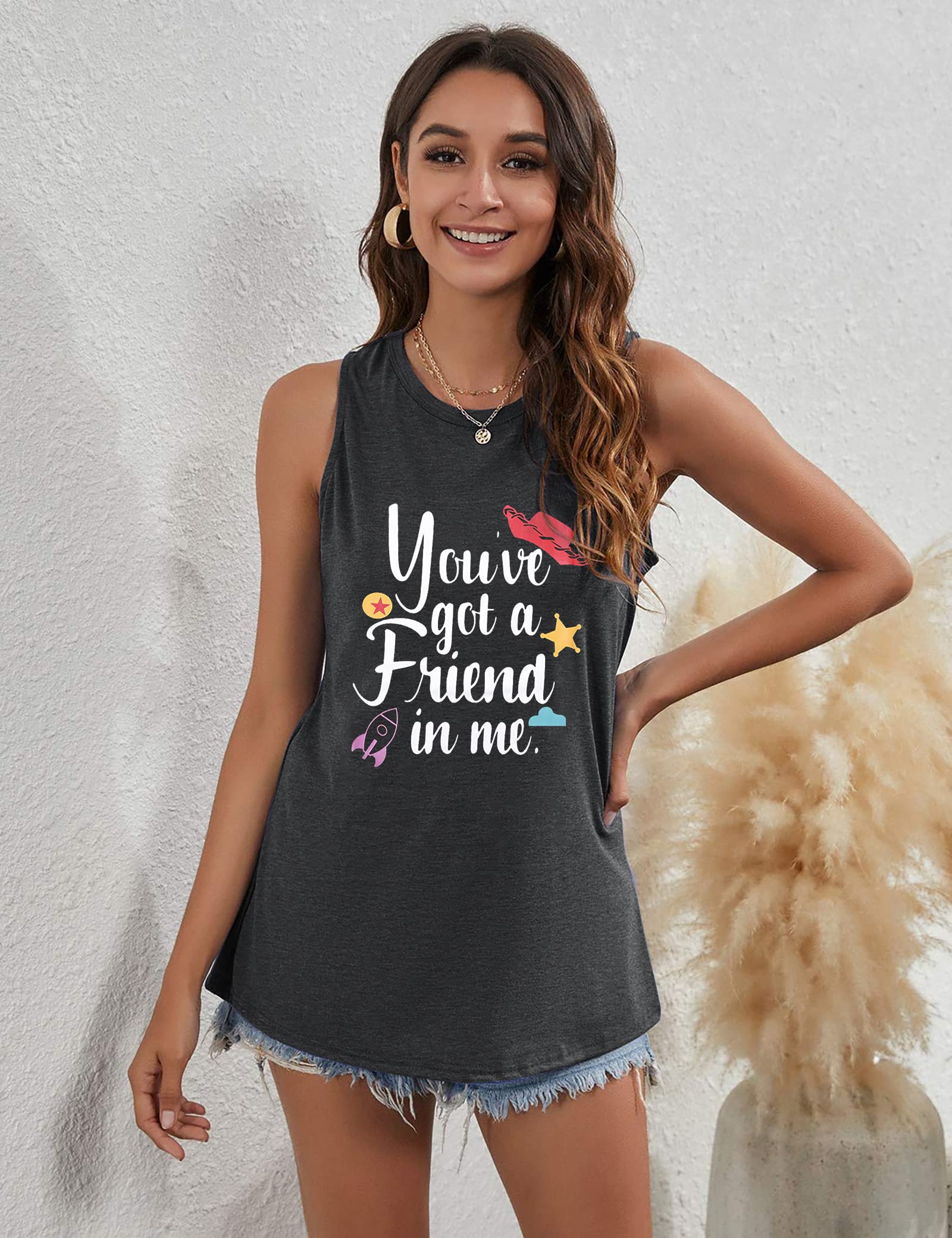 Funny 'You've Got A Friend in Me' Women's Graphic Tank Top - Cute Letter Print Sleeveless Tee for Casual Wear, Summer Outfits & Disney Fans