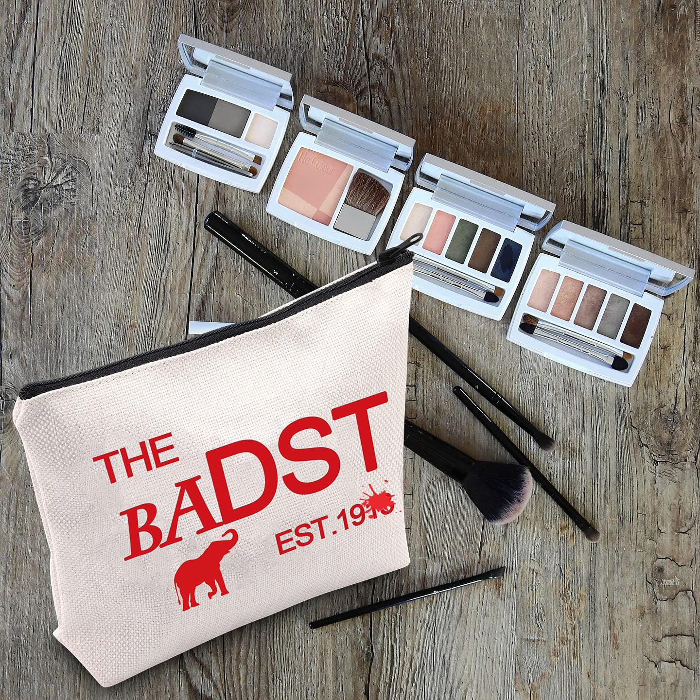 LEVLO Sisters Sorority Cosmetic Bags - The Baddest Est.13 Elephant Makeup Pouch for Sorority Sisters | Cute Birthday Gift & Travel Organizer (White) - Perfect for College Dorms, Girls Trips & Greek Life Events