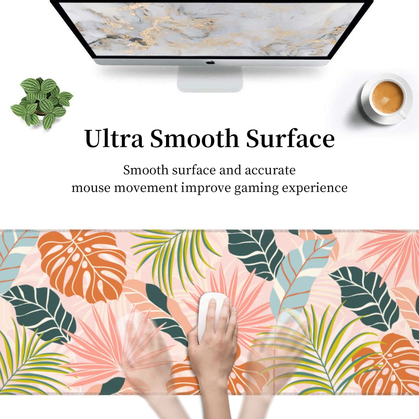 Colorful Boho Palm Mouse Pad - Stitched Edge, Non-Slip Rubber Base, Extra Large 31.5