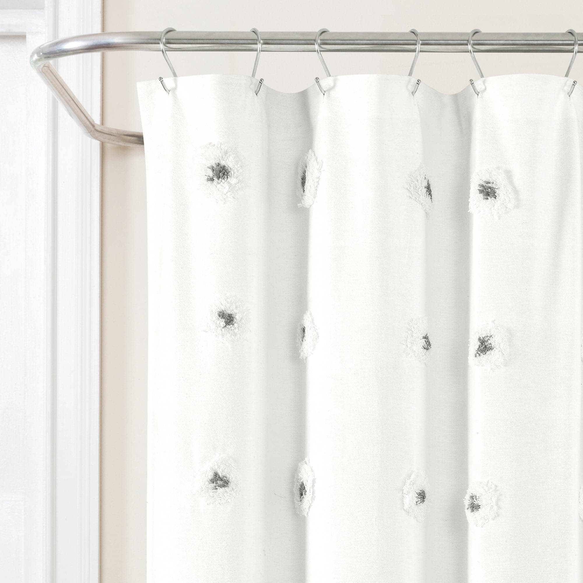 Boho Circle Tufted Yarn Dyed Recycled Cotton Blend Shower Curtain - Waterproof Bathroom Decor for Boho Chic & Farmhouse Style Homes