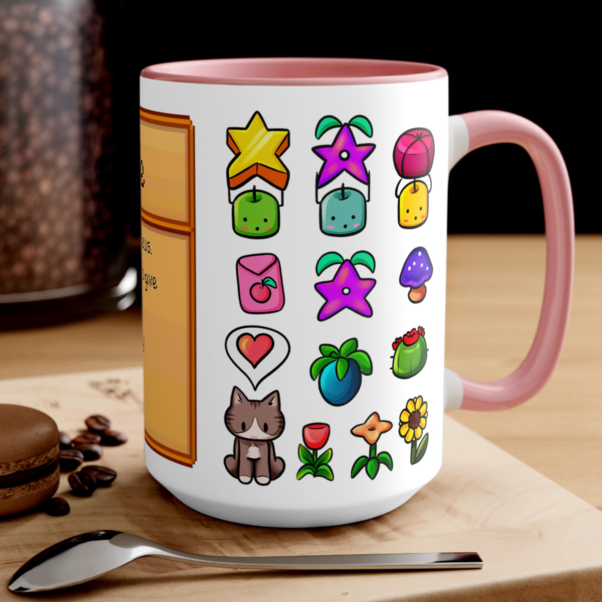 Stardew Valley Ceramic Coffee Mug with Pink Handle - 15oz Video Game Themed Cup for Tea & Coffee - Perfect Gamer Gift for Stardew Valley Fans - Ideal for Home, Office & Gaming Setup